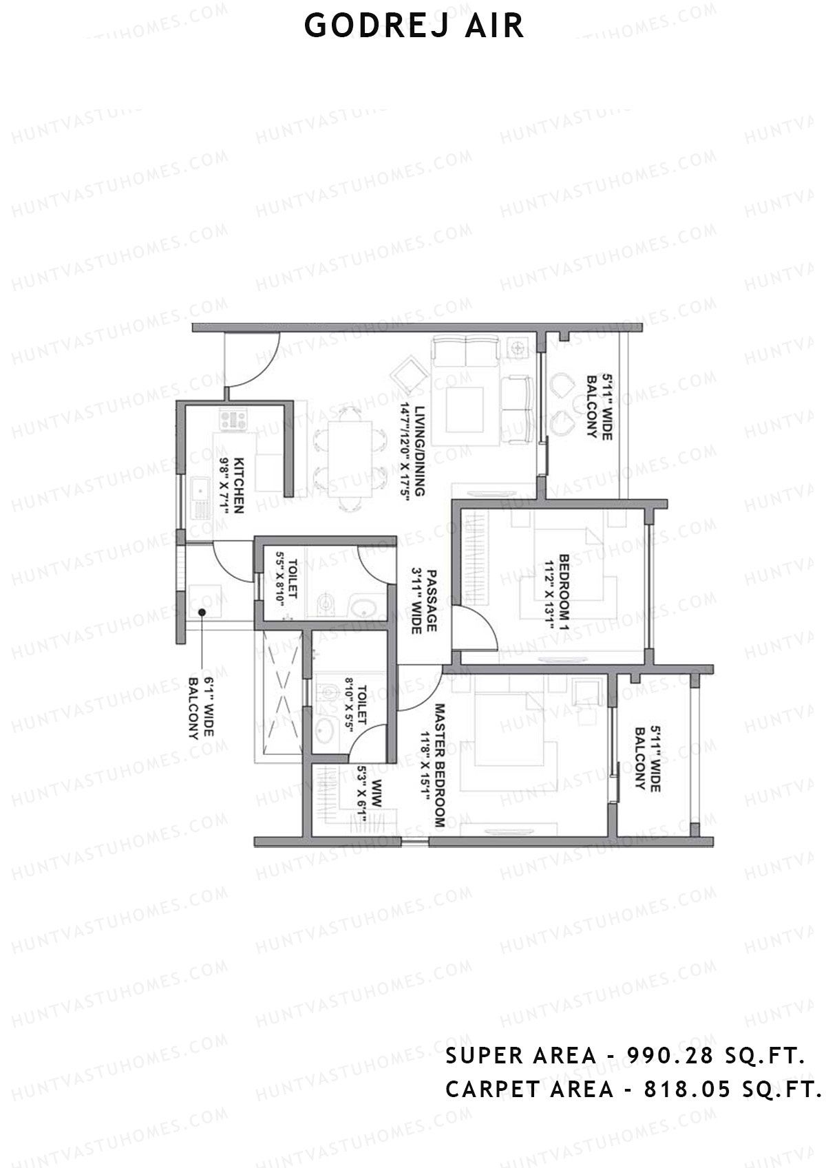 Godrej Air Tower A3 Unit 2 (Type 1-2bhk) Floor Plan