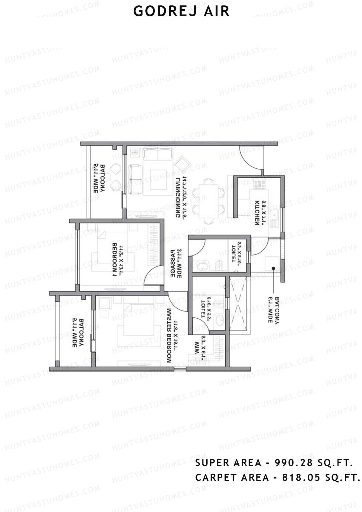 Godrej Air Tower A3 Unit 3 (Type 1-2bhk) Floor Plan