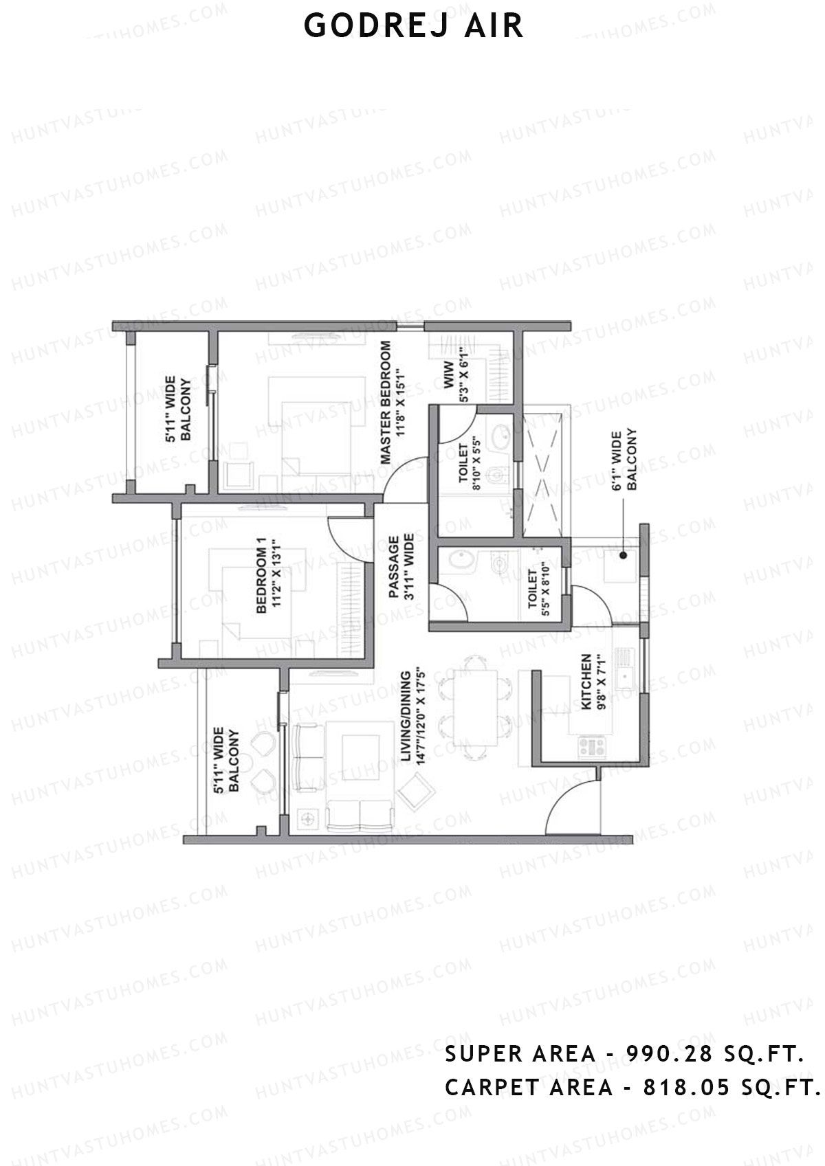 Godrej Air Tower A3 Unit 4 (Type 1-2bhk) Floor Plan
