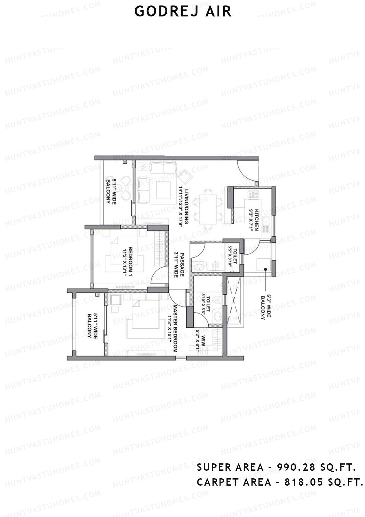 Godrej Air Tower A5 Unit 3 (Type 2-2bhk) Floor Plan