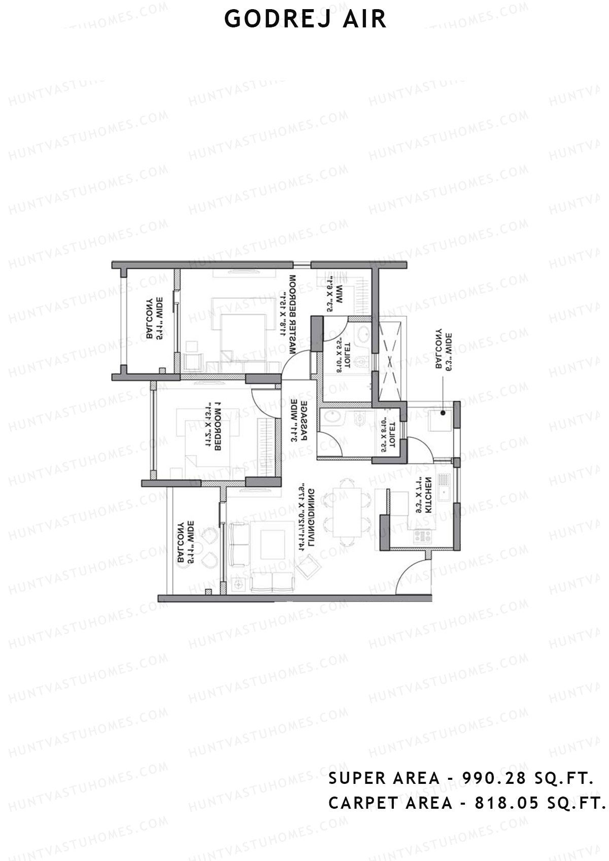 Godrej Air Tower A5 Unit 4 (Type 2-2bhk) Floor Plan