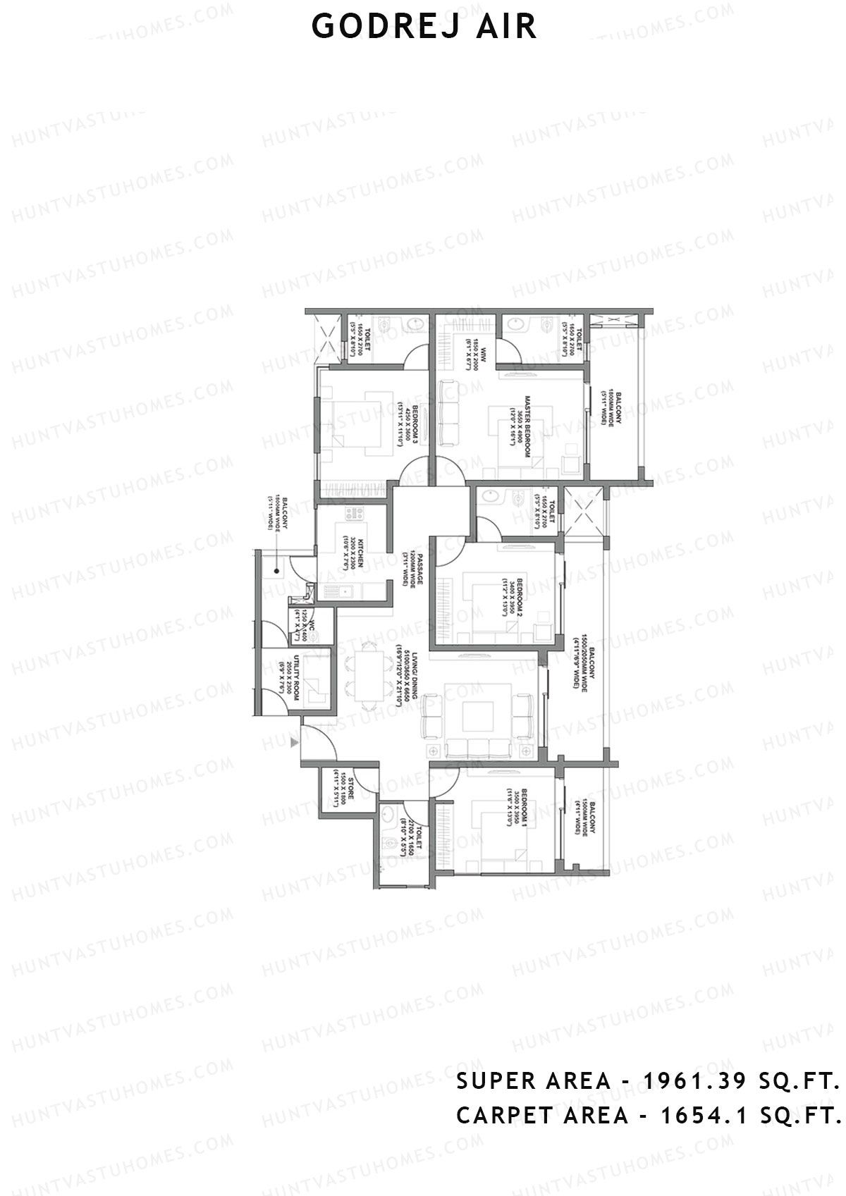 Godrej Air Tower A2 Unit 1 (Type 1-4bhk+utility) Floor Plan