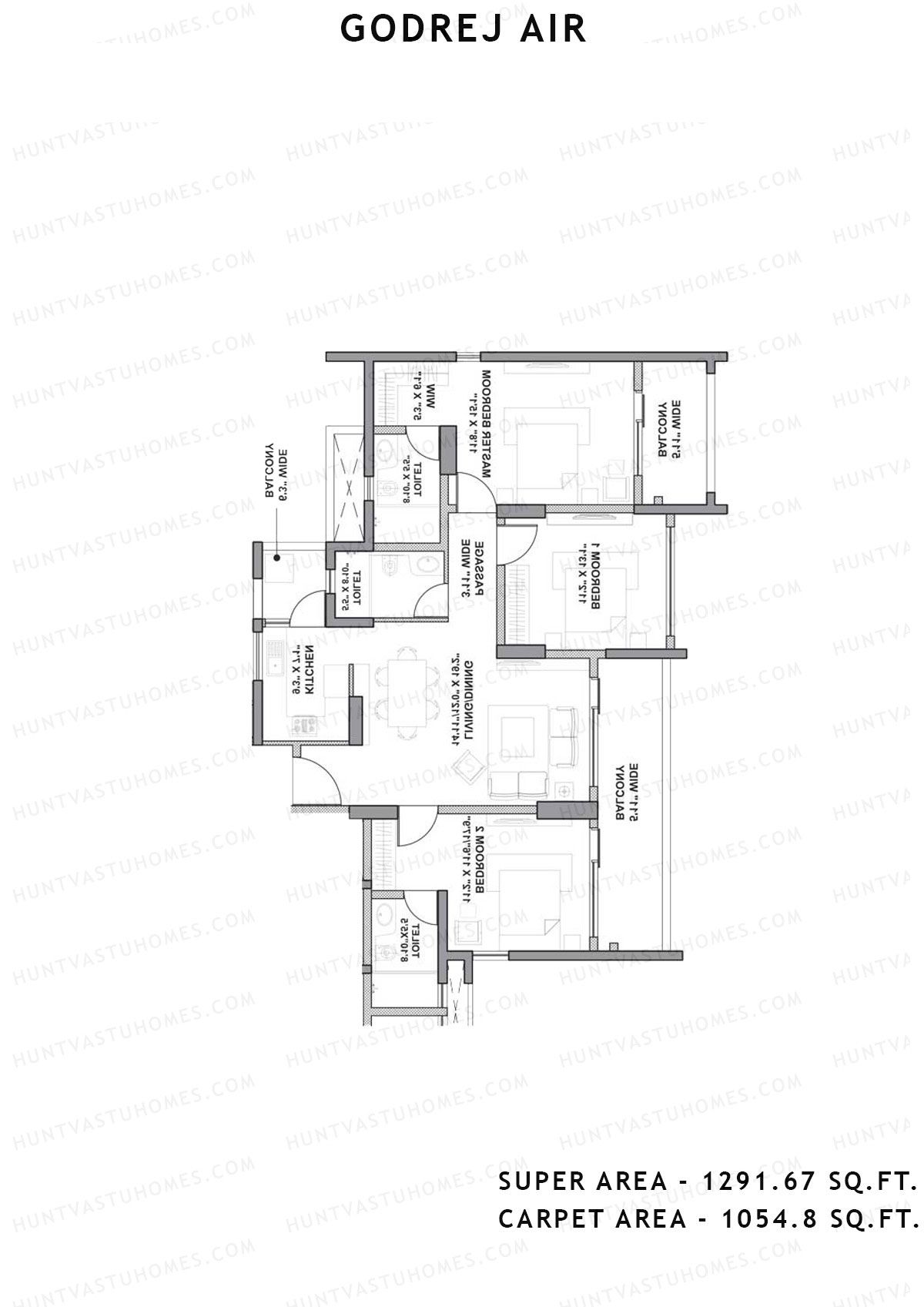 Godrej Air Tower A5 Unit 1 (Type 2-3bhk) Floor Plan