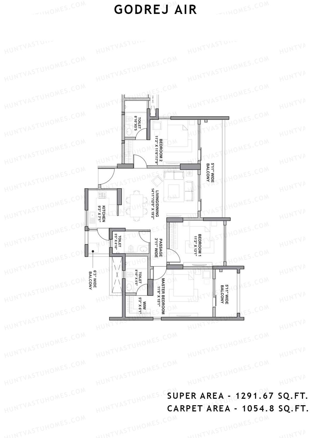 Godrej Air Tower A5 Unit 2 (Type 2-3bhk) Floor Plan