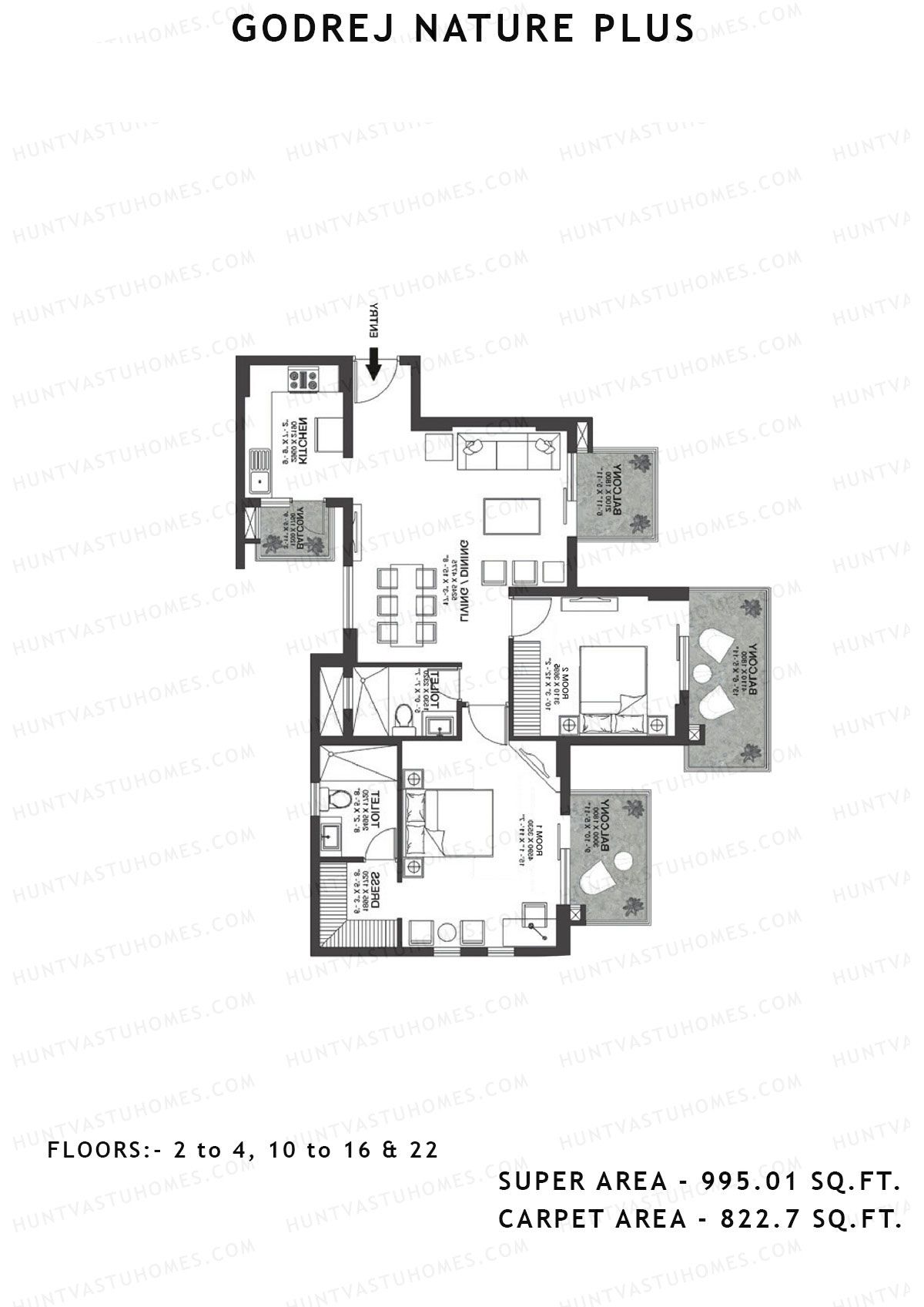 Godrej Nature Plus Tower E Unit 1 (Type 2BHK) Floor Plan