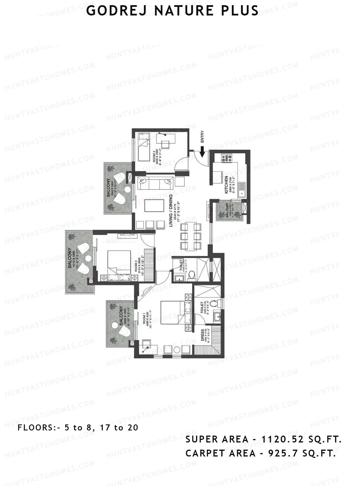 Godrej Nature Plus Tower E Unit 2 (Type 3BHK) Floor Plan