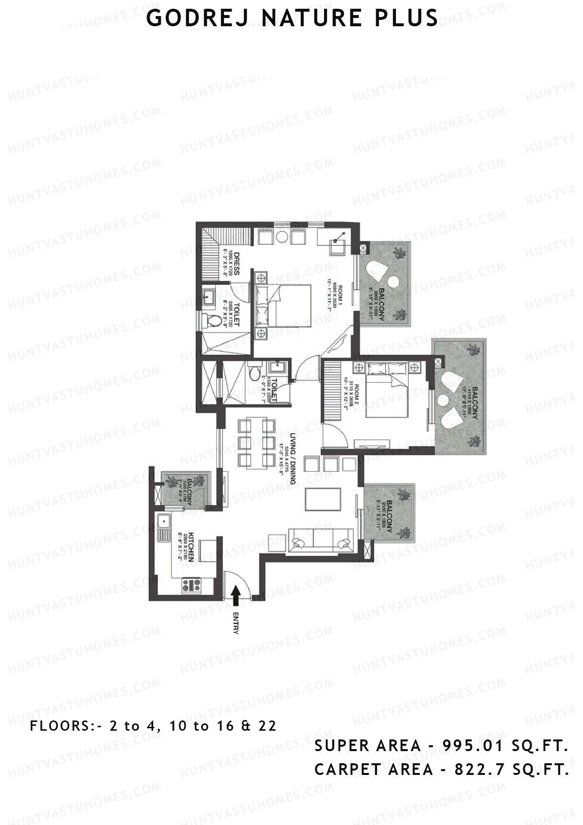 Godrej Nature Plus Tower E Unit 4 (Type 2BHK) Floor Plan