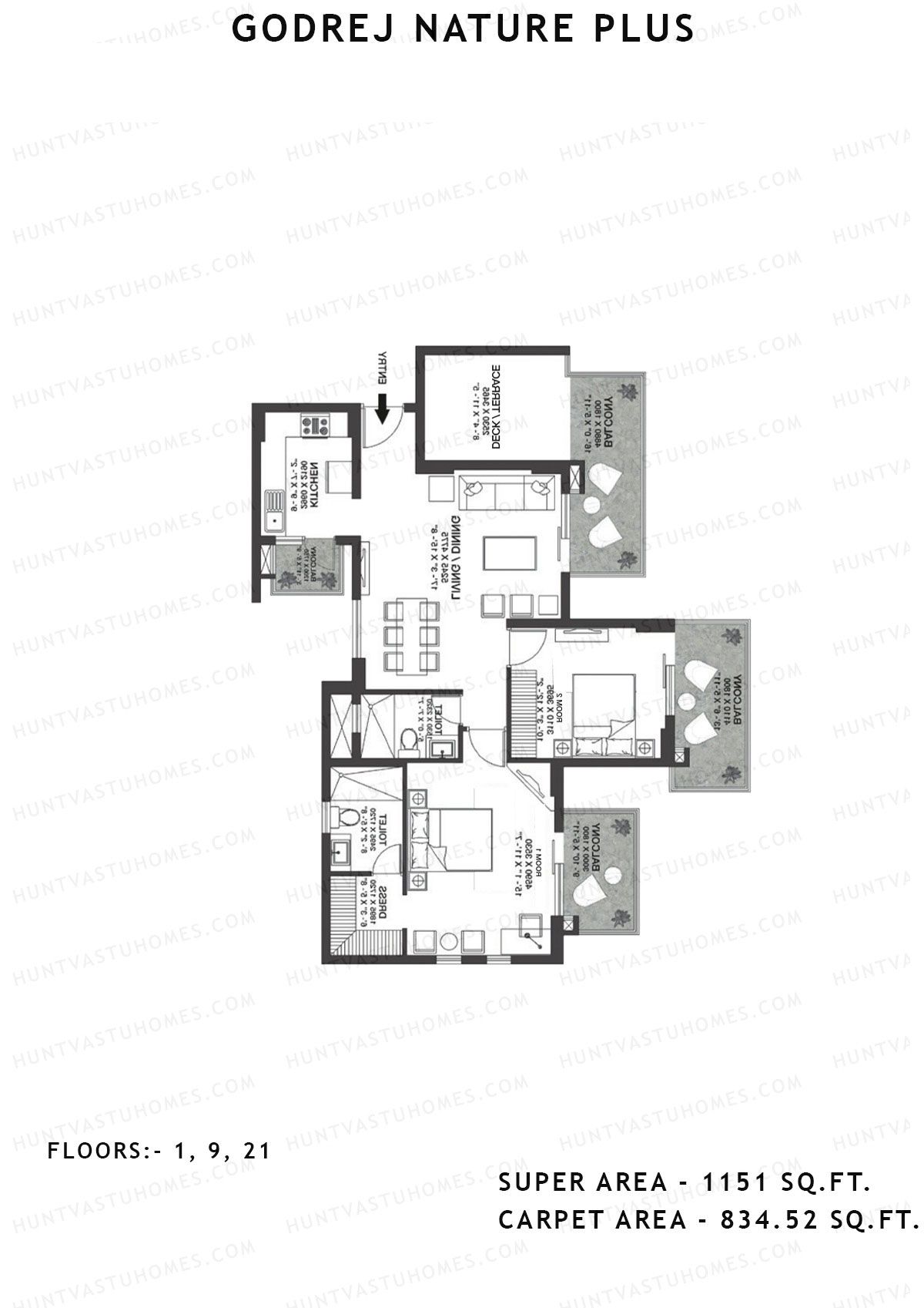 Godrej Nature Plus Tower F Unit 1 (Type 2BHK) Floor Plan