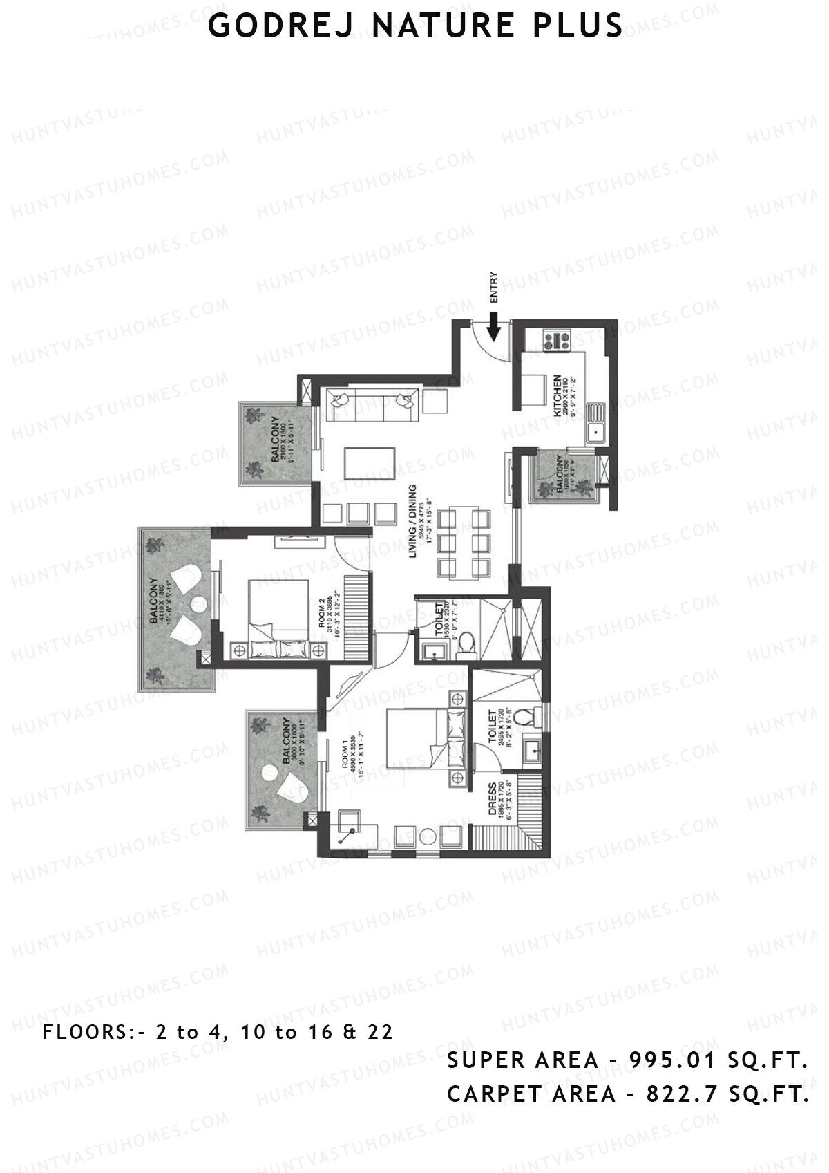Godrej Nature Plus Tower F Unit 2 (Type 2BHK) Floor Plan