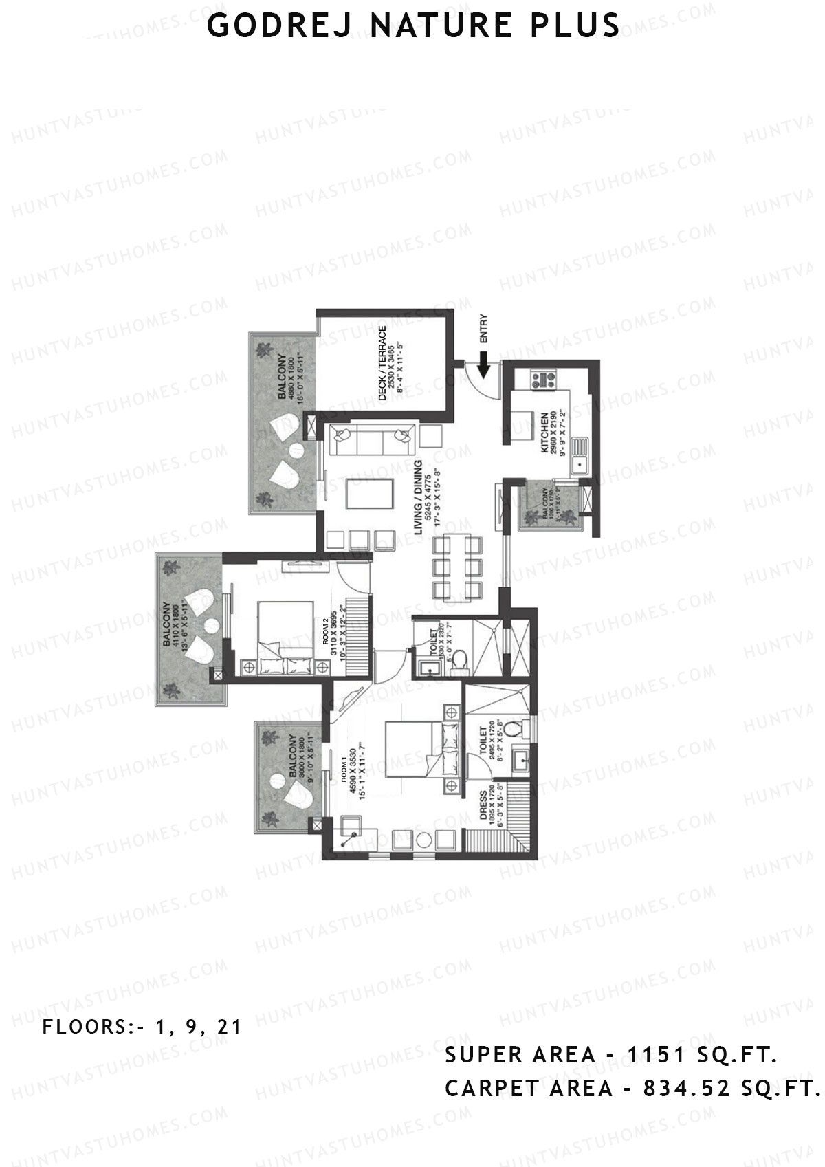 Godrej Nature Plus Tower F Unit 2 (Type 2BHK) Floor Plan