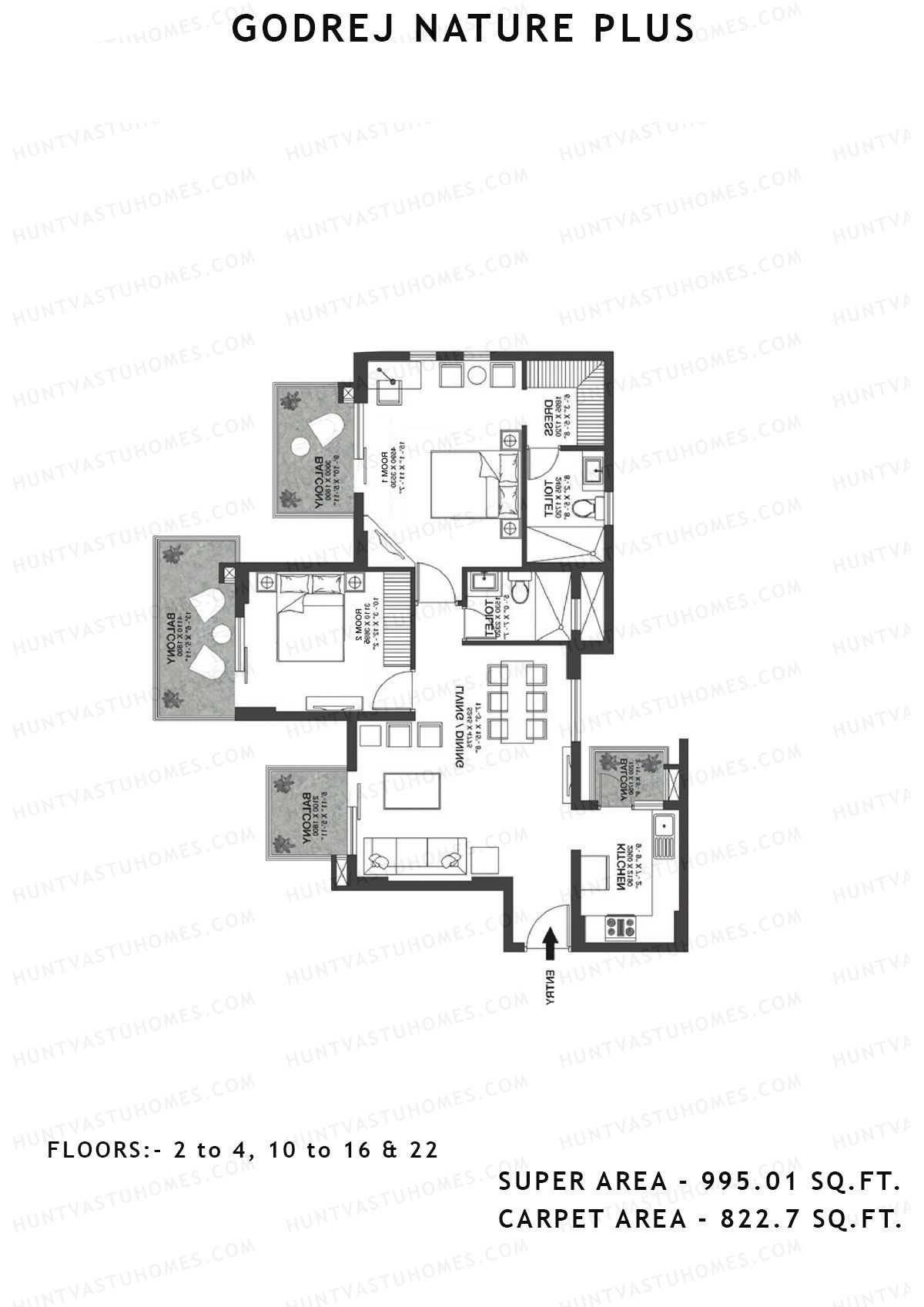 Godrej Nature Plus Tower F Unit 3 (Type 2BHK) Floor Plan