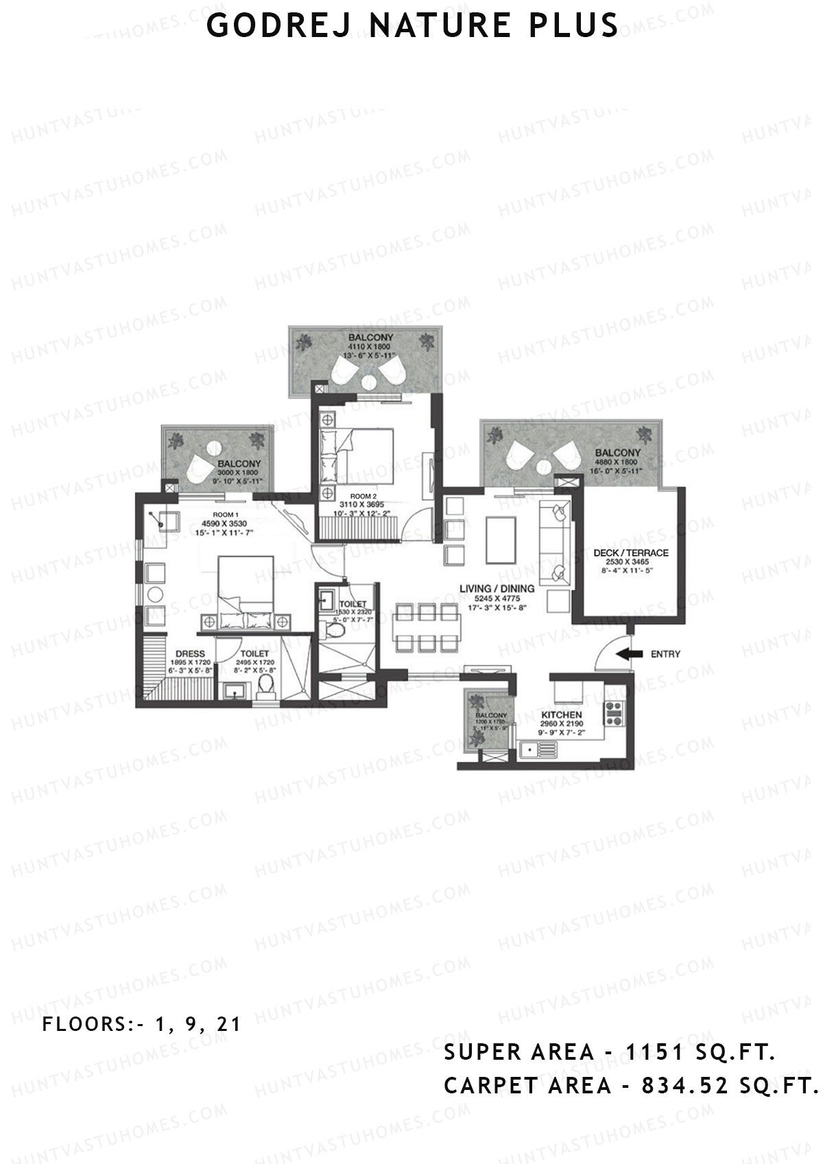 Godrej Nature Plus Tower G Unit 4 (Type 2BHK) Floor Plan