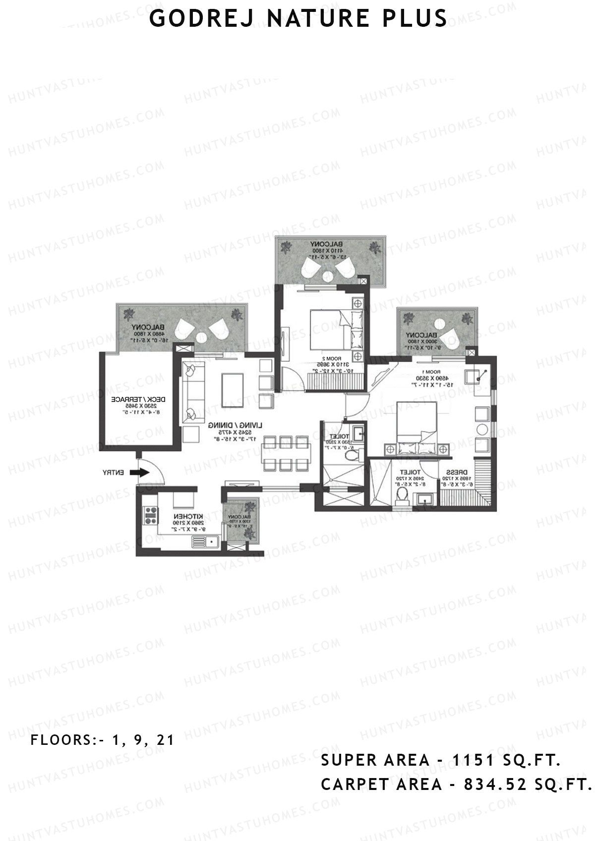 Godrej Nature Plus Tower H Unit 1 (Type 2BHK) Floor Plan
