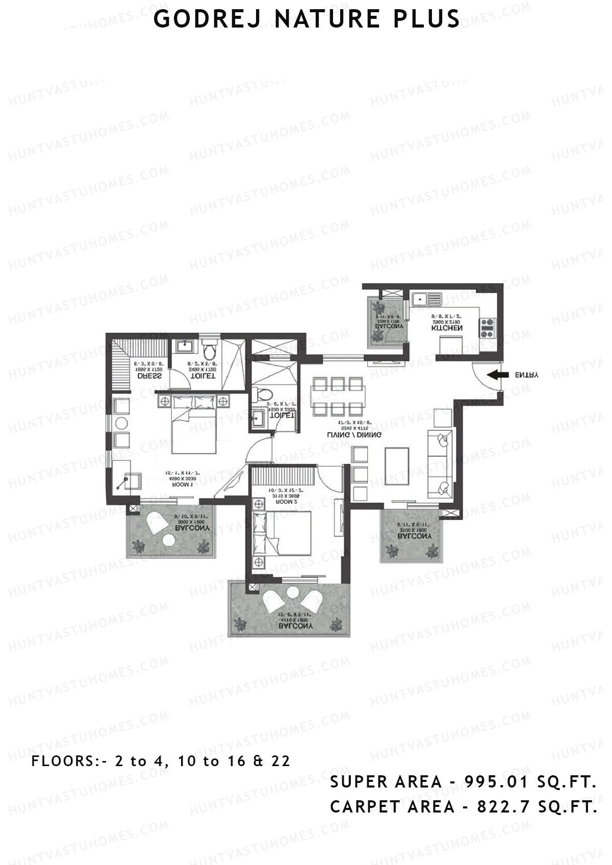 Godrej Nature Plus Tower H Unit 3 (Type 2BHK) Floor Plan