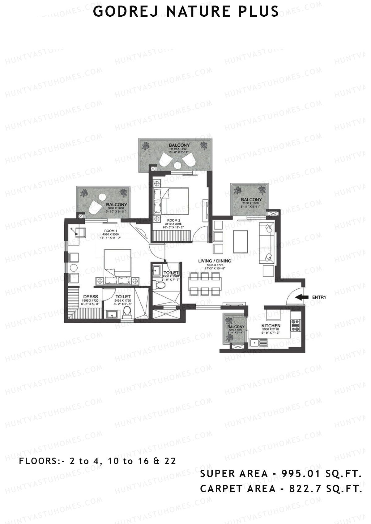 Godrej Nature Plus Tower H Unit 4 (Type 2BHK) Floor Plan