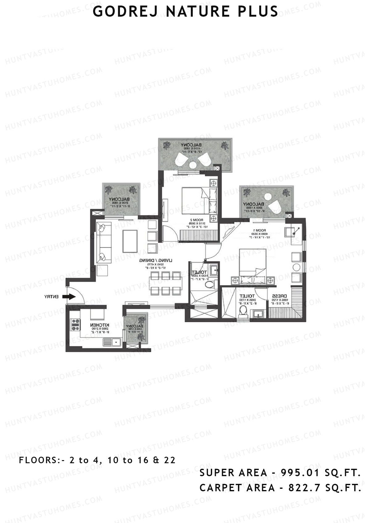 Godrej Nature Plus Tower J Unit 1 (Type 2BHK) Floor Plan