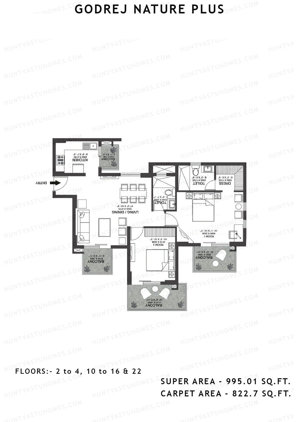 Godrej Nature Plus Tower J Unit 2 (Type 2BHK) Floor Plan