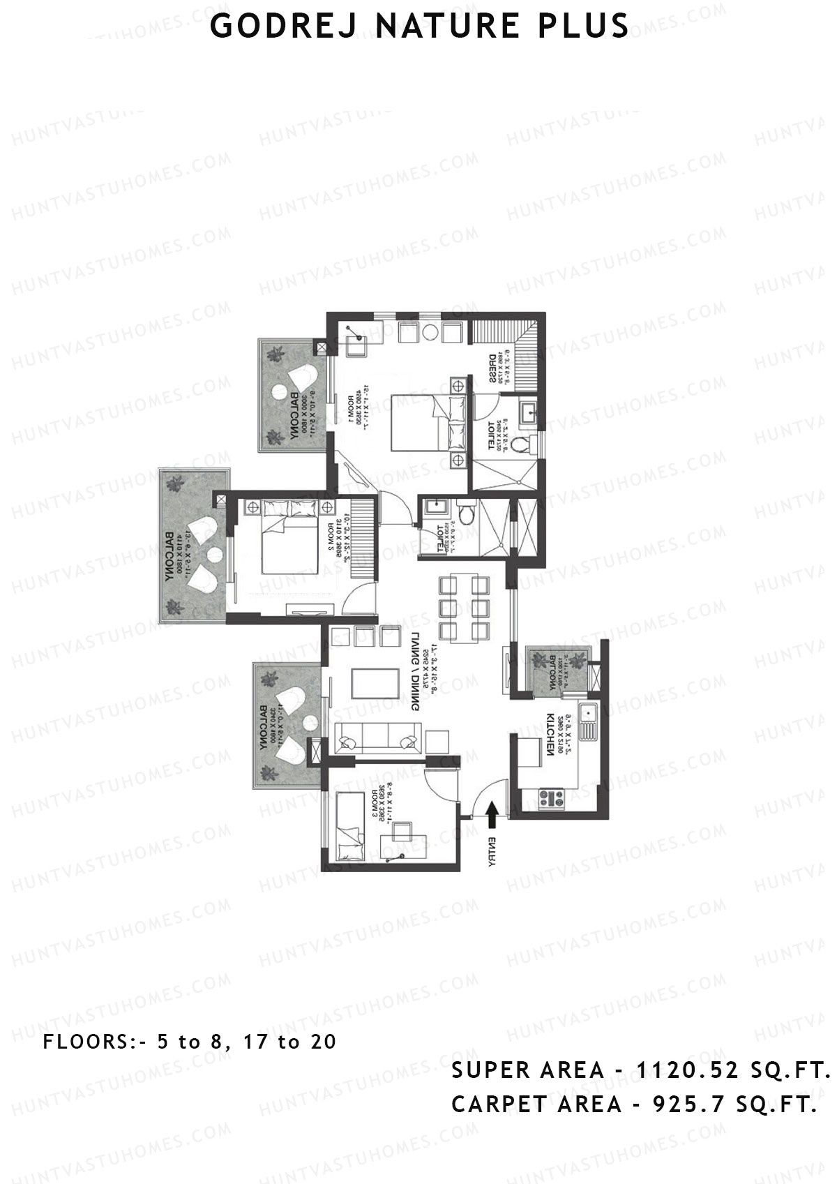 Godrej Nature Plus Tower E Unit 3 (Type 3RHK) Floor Plan