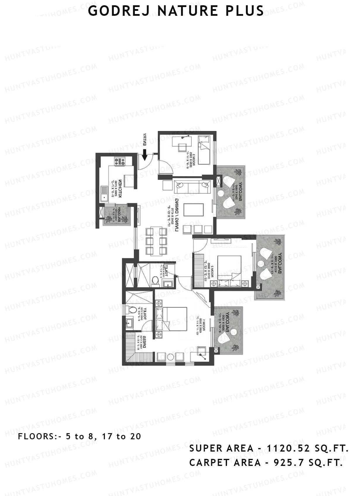 Godrej Nature Plus Tower F Unit 1 (Type 3RHK) Floor Plan