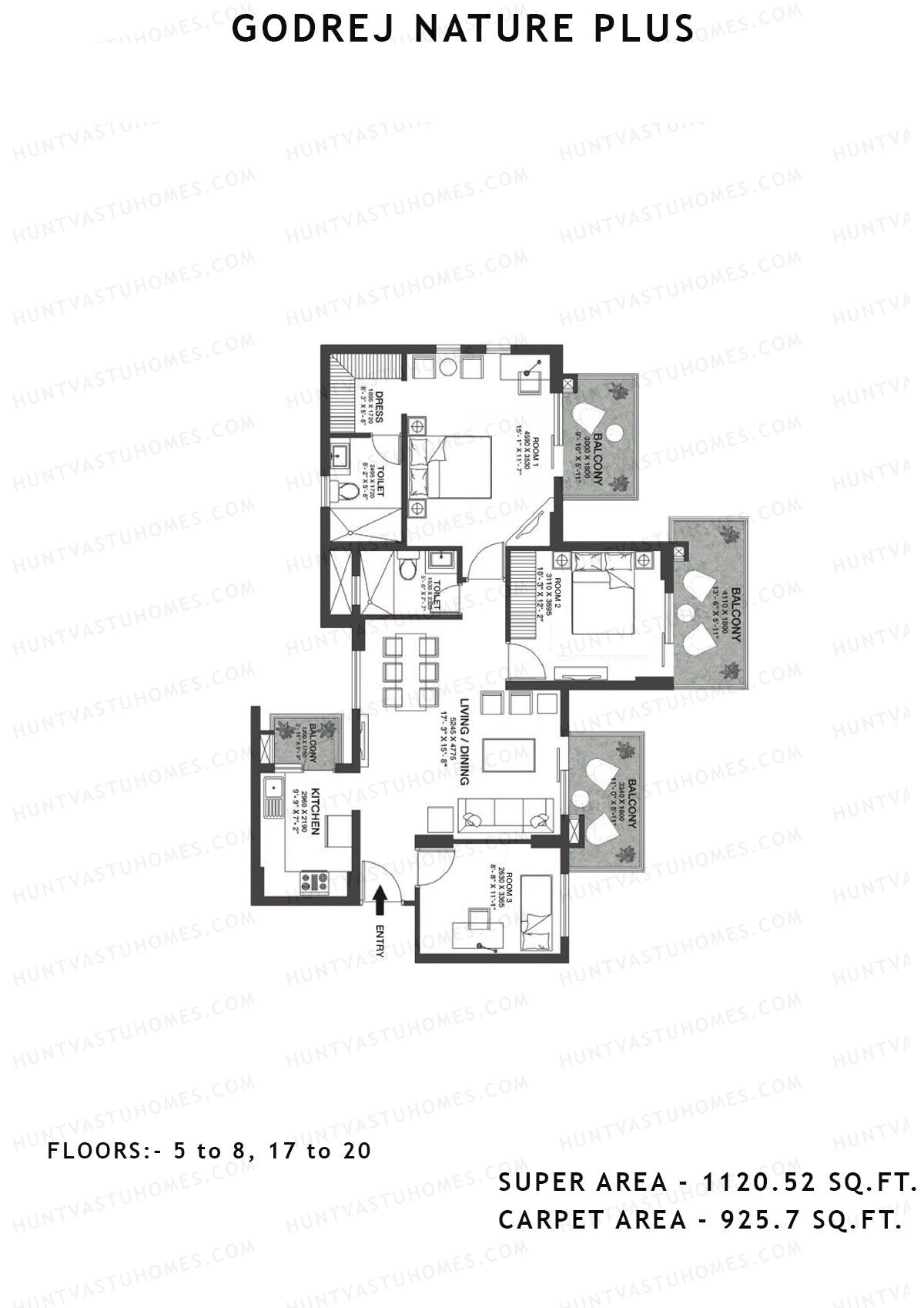 Godrej Nature Plus Tower F Unit 4 (Type 3RHK) Floor Plan