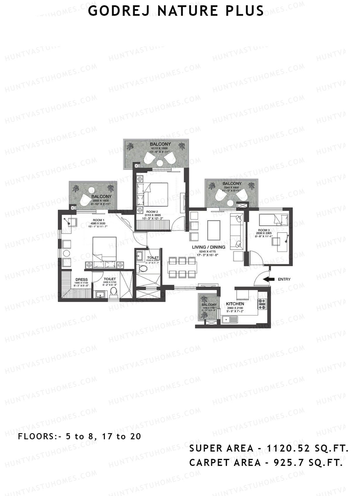 Godrej Nature Plus Tower G Unit 4 (Type 3RHK) Floor Plan