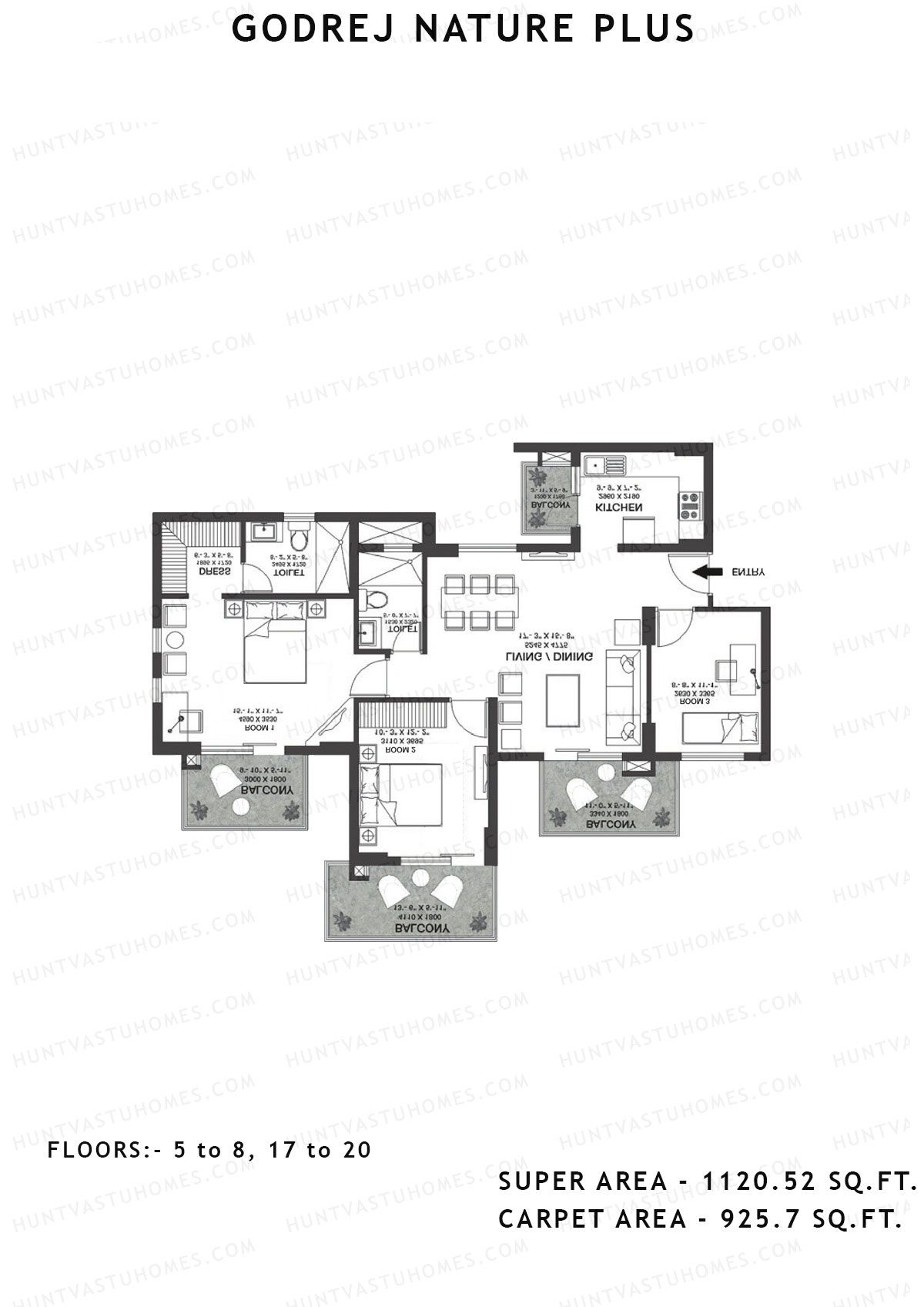 Godrej Nature Plus Tower H Unit 3 (Type 3RHK) Floor Plan