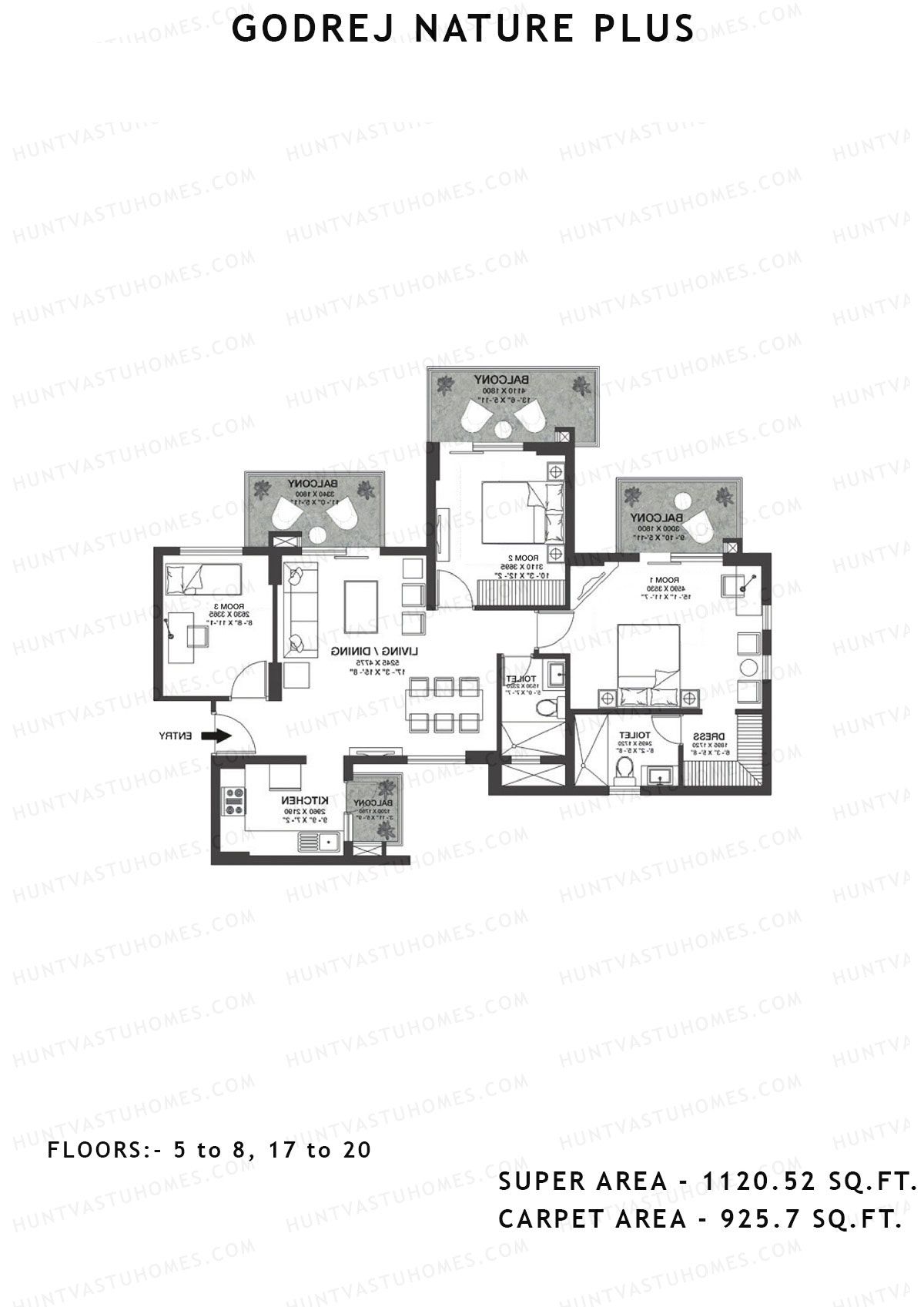 Godrej Nature Plus Tower J Unit 1 (Type 3RHK) Floor Plan