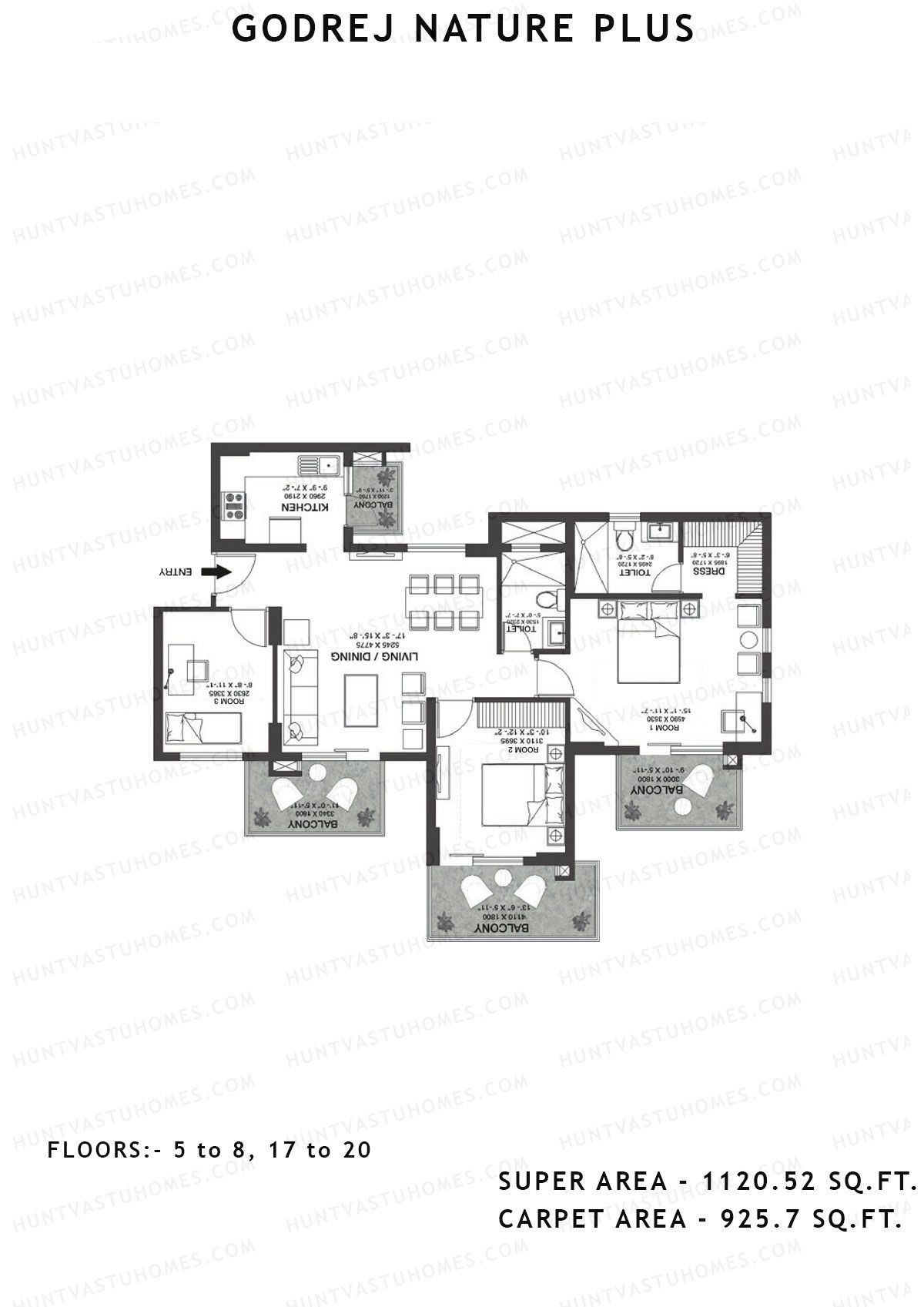 Godrej Nature Plus Tower J Unit 2 (Type 3RHK) Floor Plan