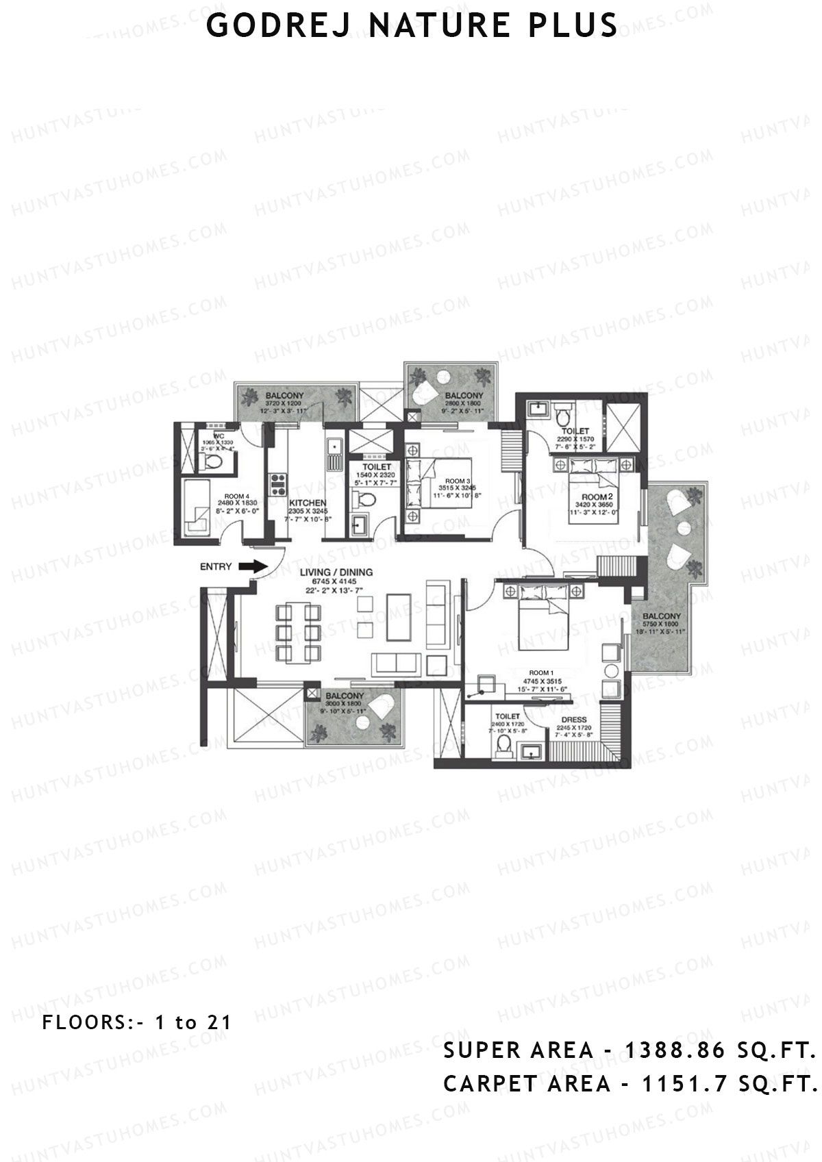 Godrej Nature Plus Tower T3 Unit 2 (Type B) Floor Plan