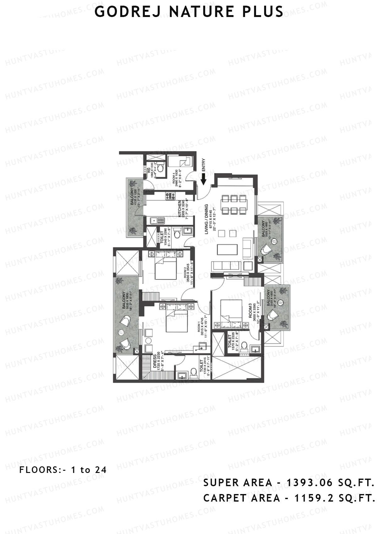 Godrej Nature Plus Tower T3 Unit 3 (Type A) Floor Plan
