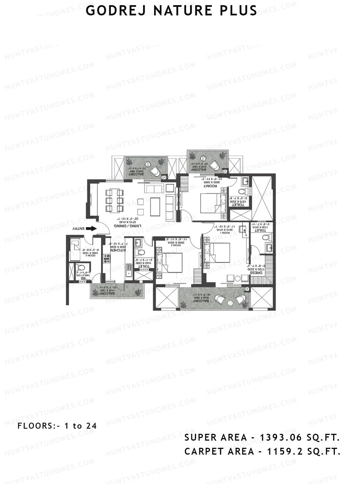 Godrej Nature Plus Tower T4 Unit 3 (Type A) Floor Plan