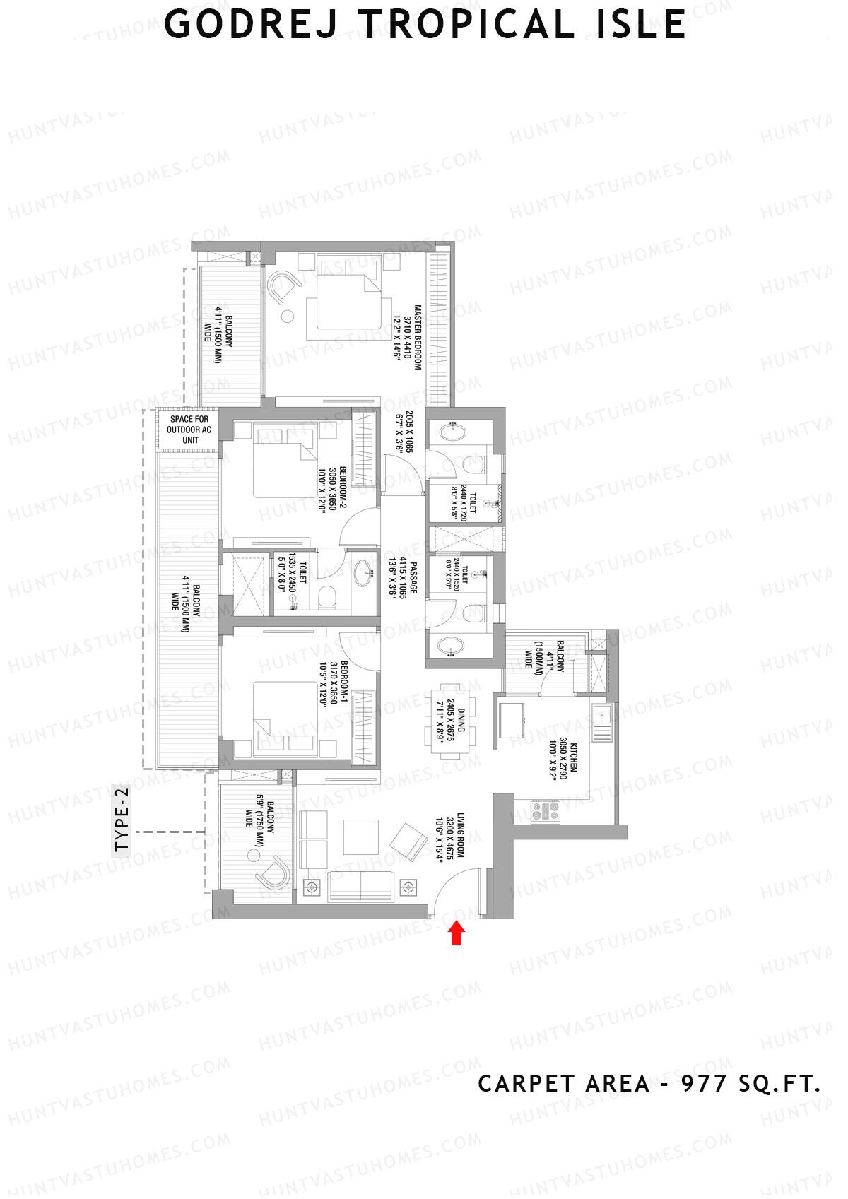 Godrej Tropical Isle Tower Aroma Unit 2 (Type 1) Floor Plan