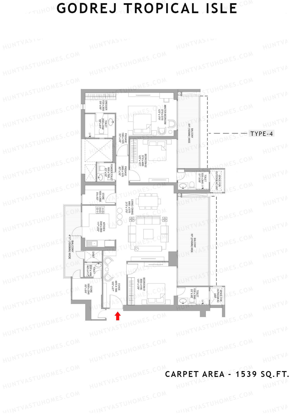 Godrej Tropical Isle Tower Aroma Unit 3 (Type 3) Floor Plan