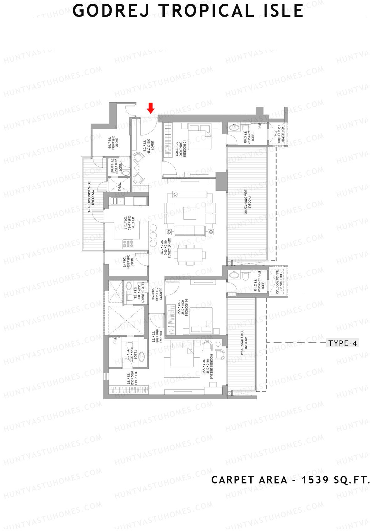 Godrej Tropical Isle Tower Orchid Unit 4 (Type 3) Floor Plan