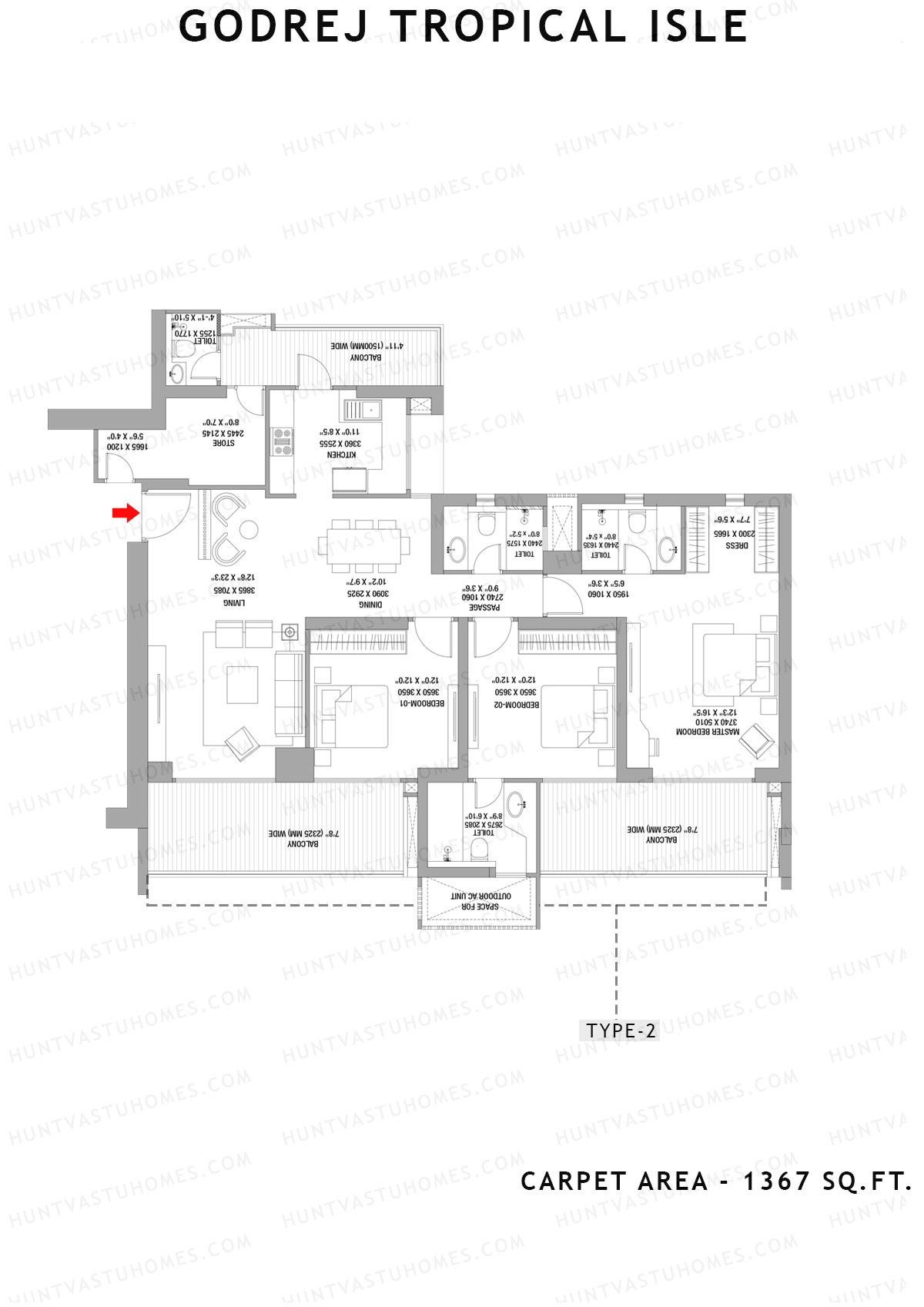 Godrej Tropical Isle Tower Cove Unit 3 (Type 1) Floor Plan