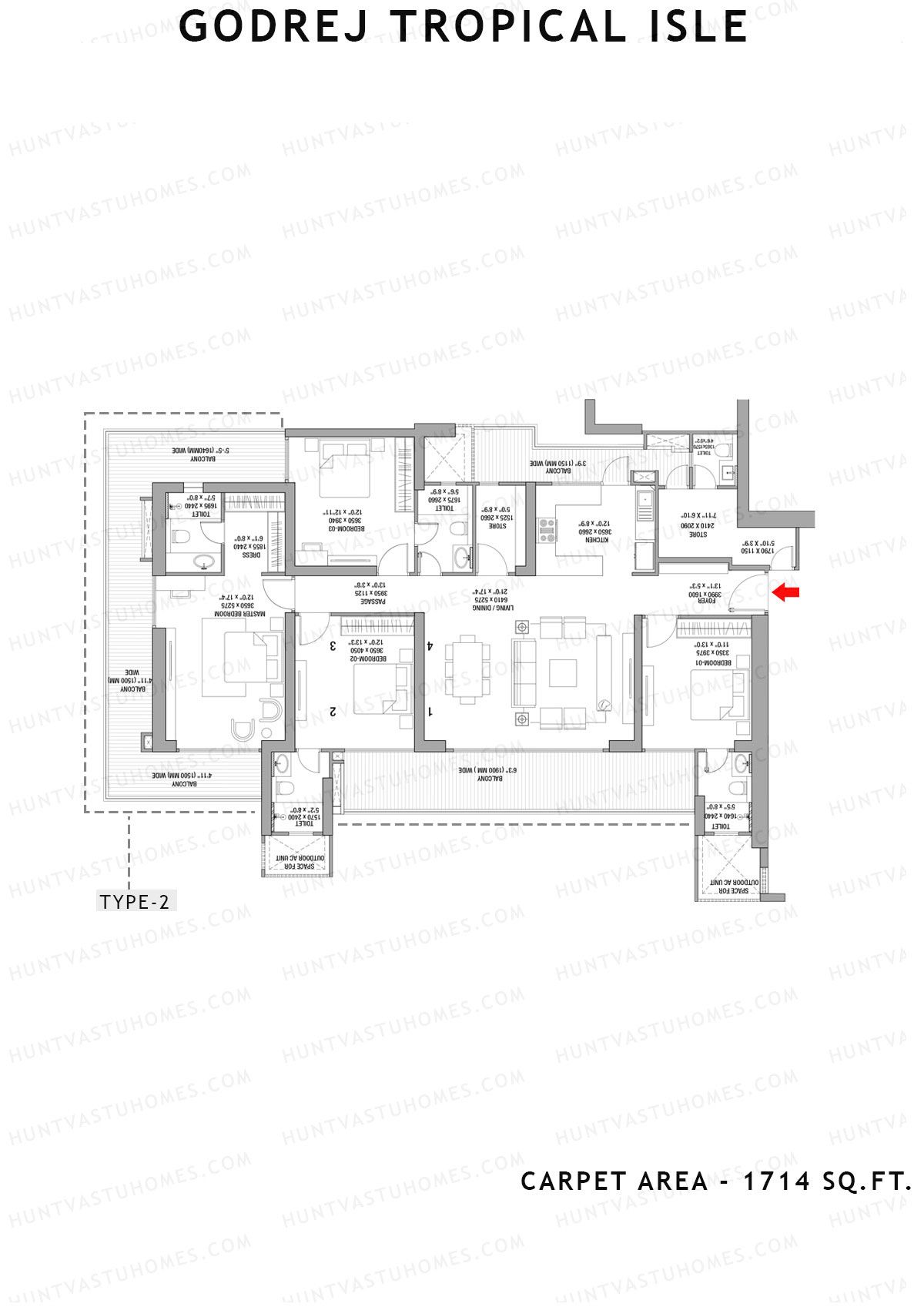 Godrej Tropical Isle Tower Coral Unit 4 (Type 1) Floor Plan
