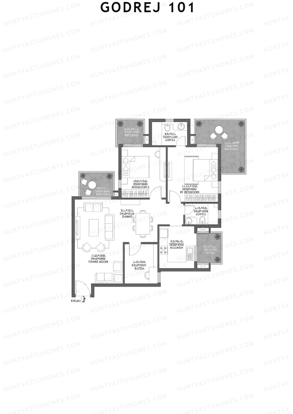 Godrej 101 Tower A Unit 1 (Type 1) Floor Plan
