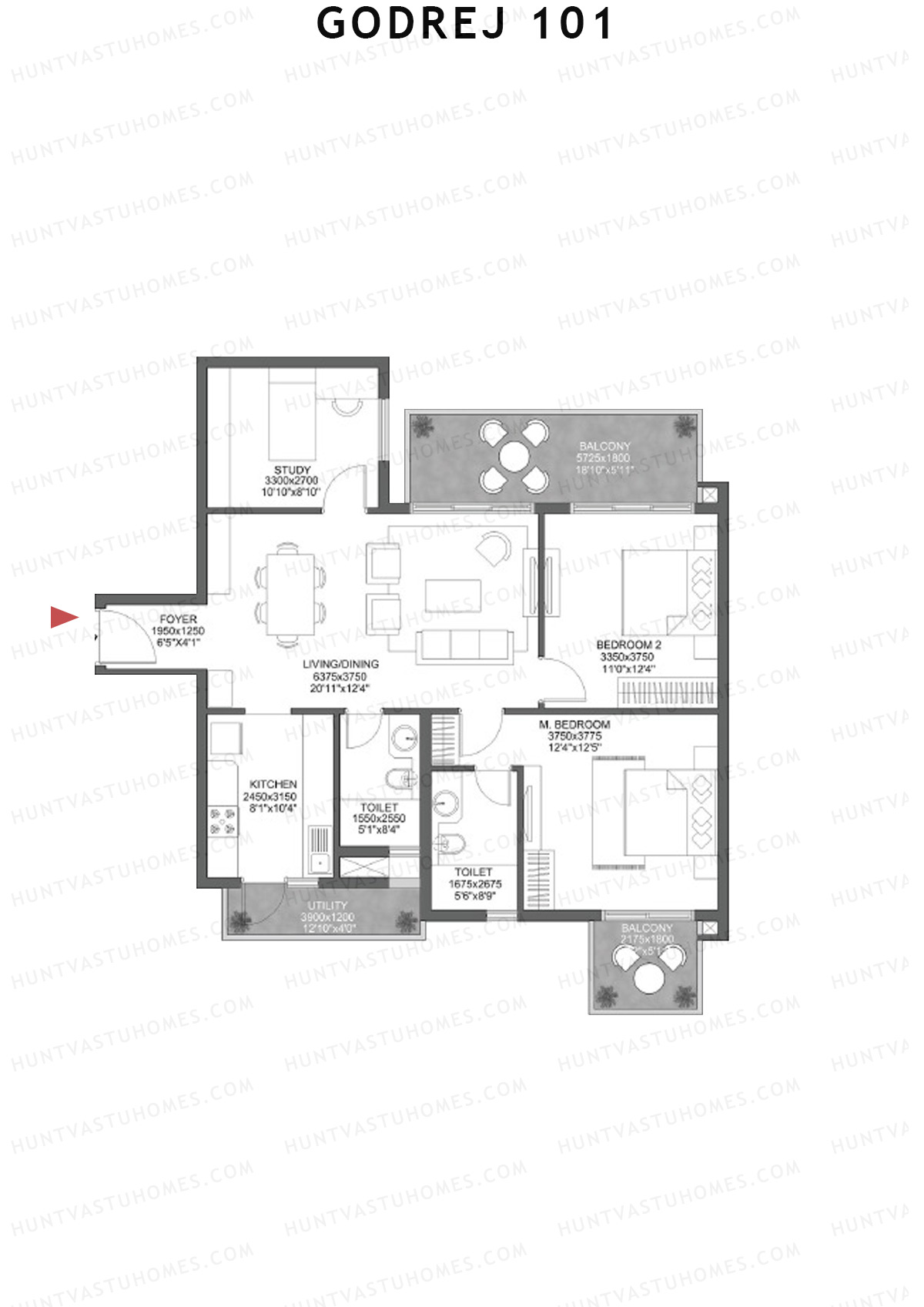 Godrej 101 Tower A Unit 2 (Type 2) Floor Plan