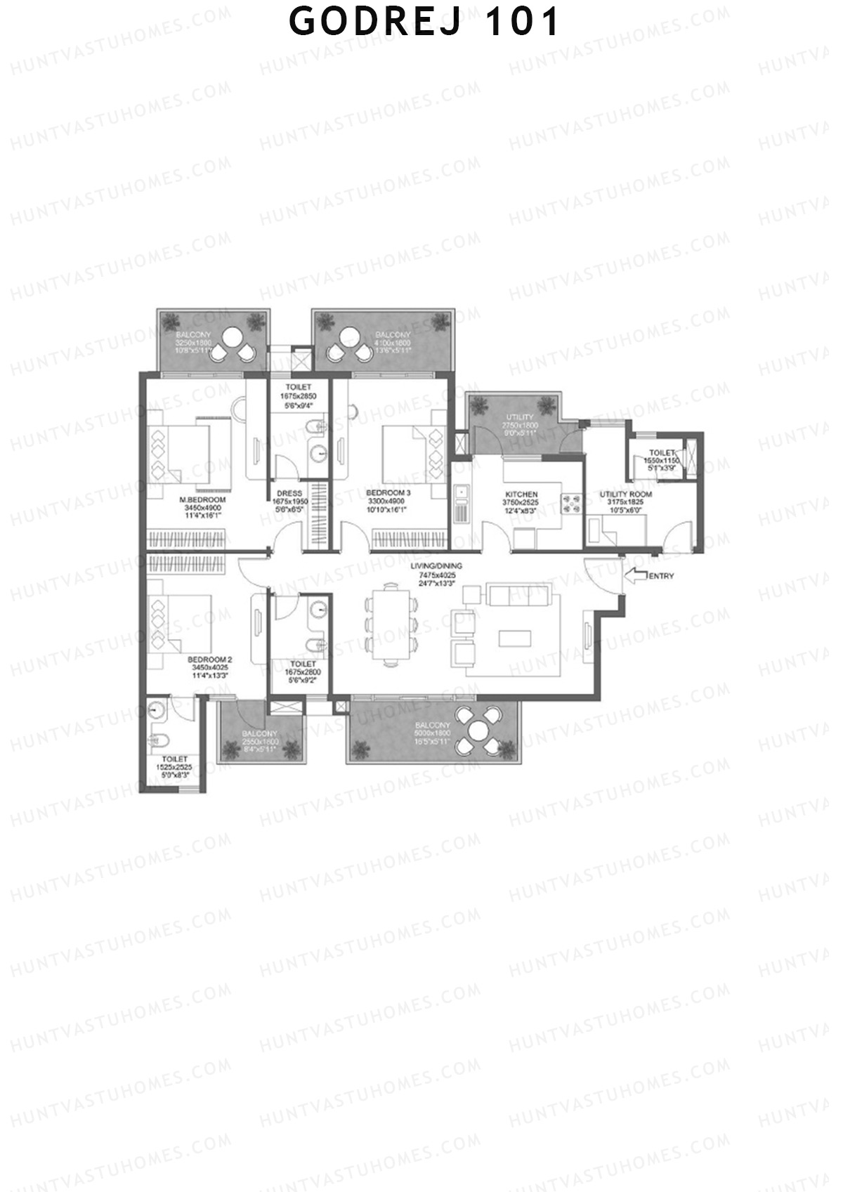 Godrej 101 Tower B Unit 4 (Type 1) Floor Plan