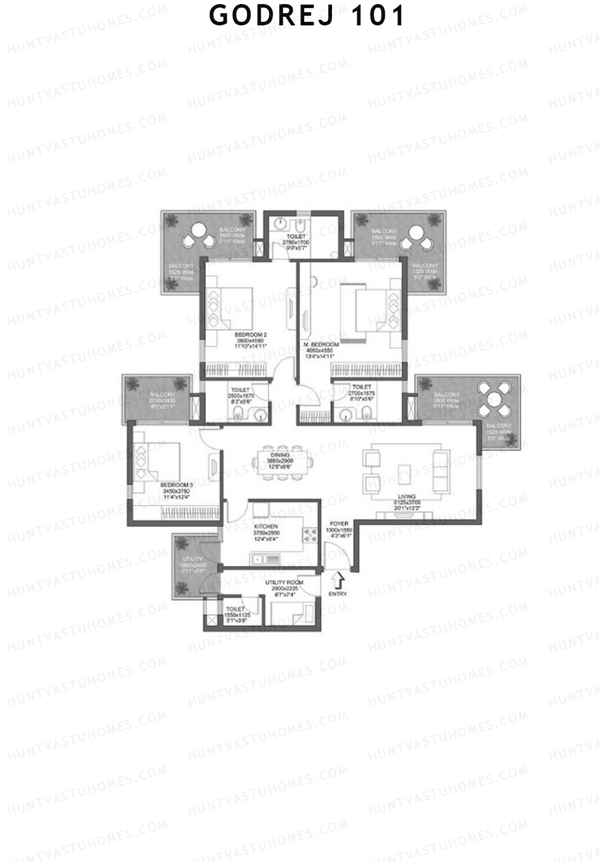 Godrej 101 Tower C Unit 1 (Type 2) Floor Plan