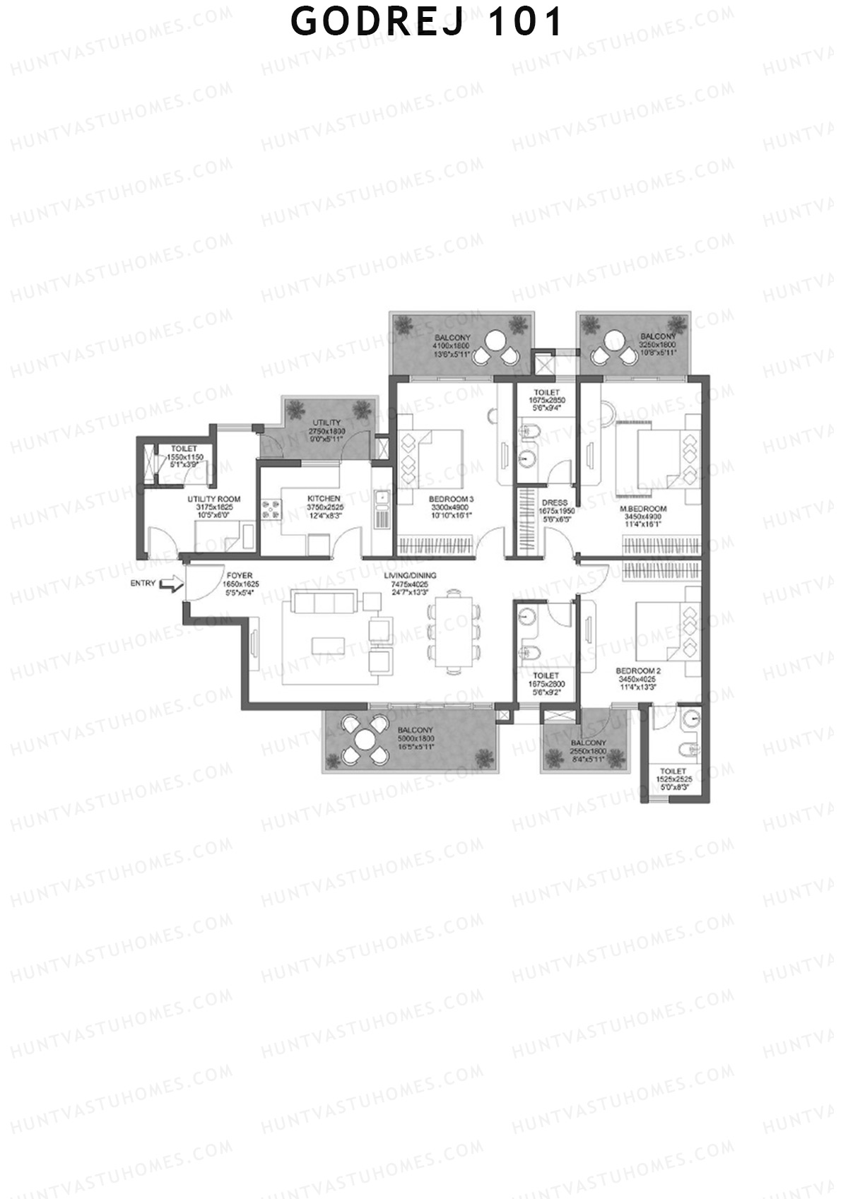 Godrej 101 Tower C Unit 2 (Type 3) Floor Plan