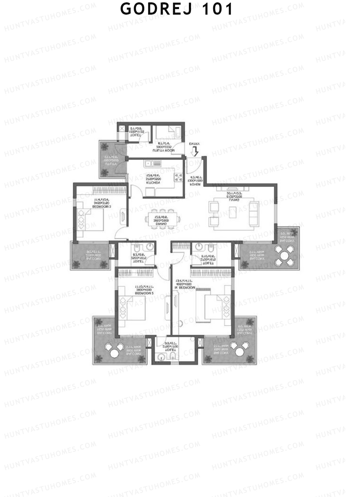 Godrej 101 Tower C Unit 3 (Type 2) Floor Plan