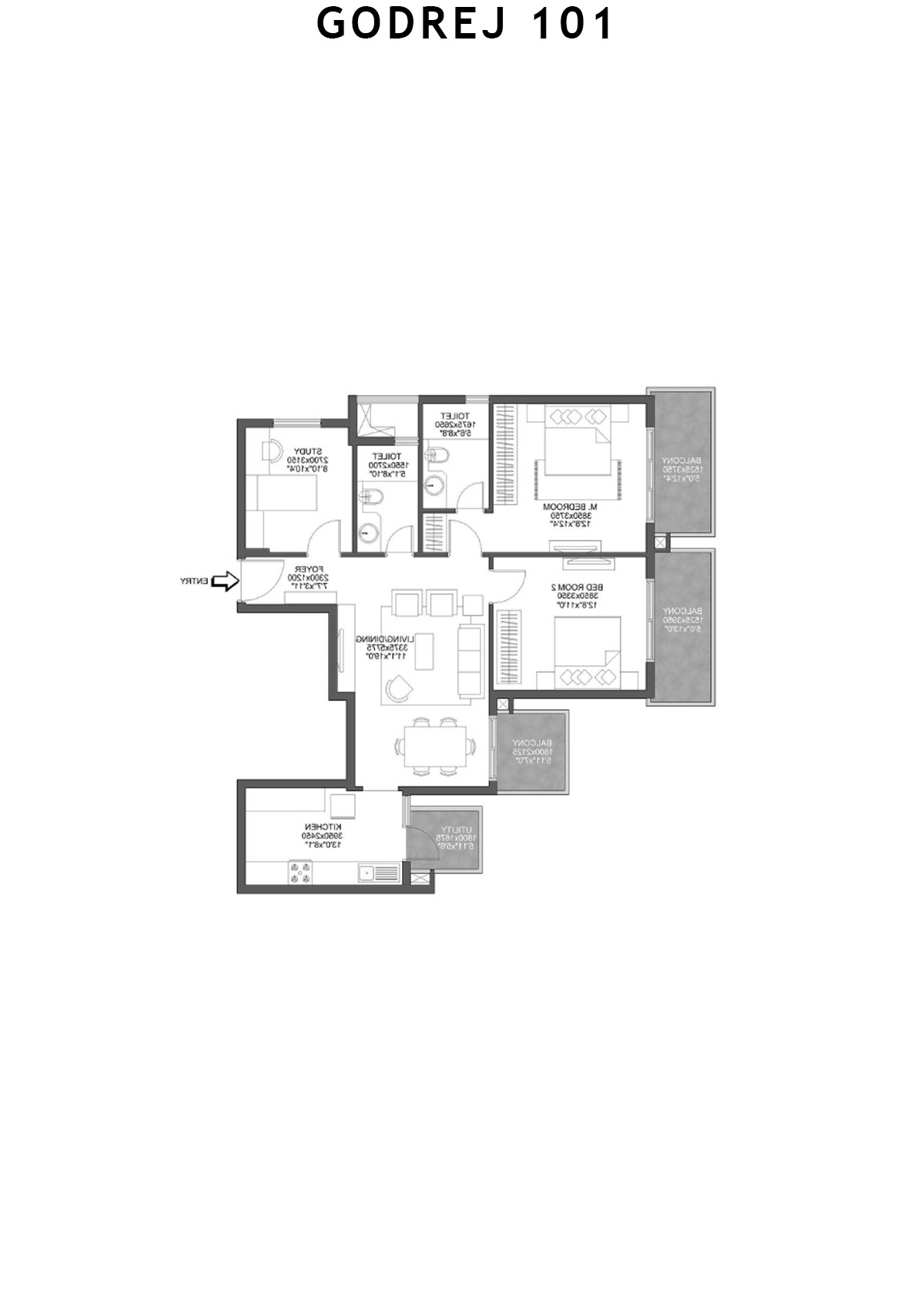 Godrej 101 Tower D Unit 2 (Type 3) Floor Plan