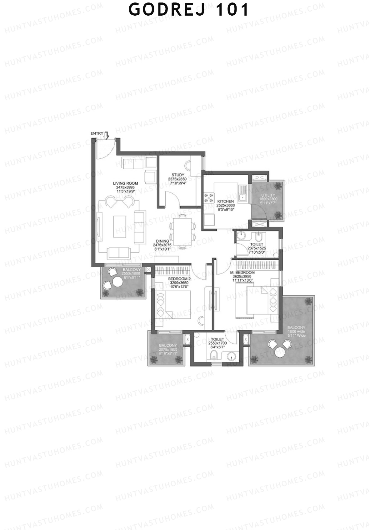 Godrej 101 Tower D Unit 3 (Type 1) Floor Plan