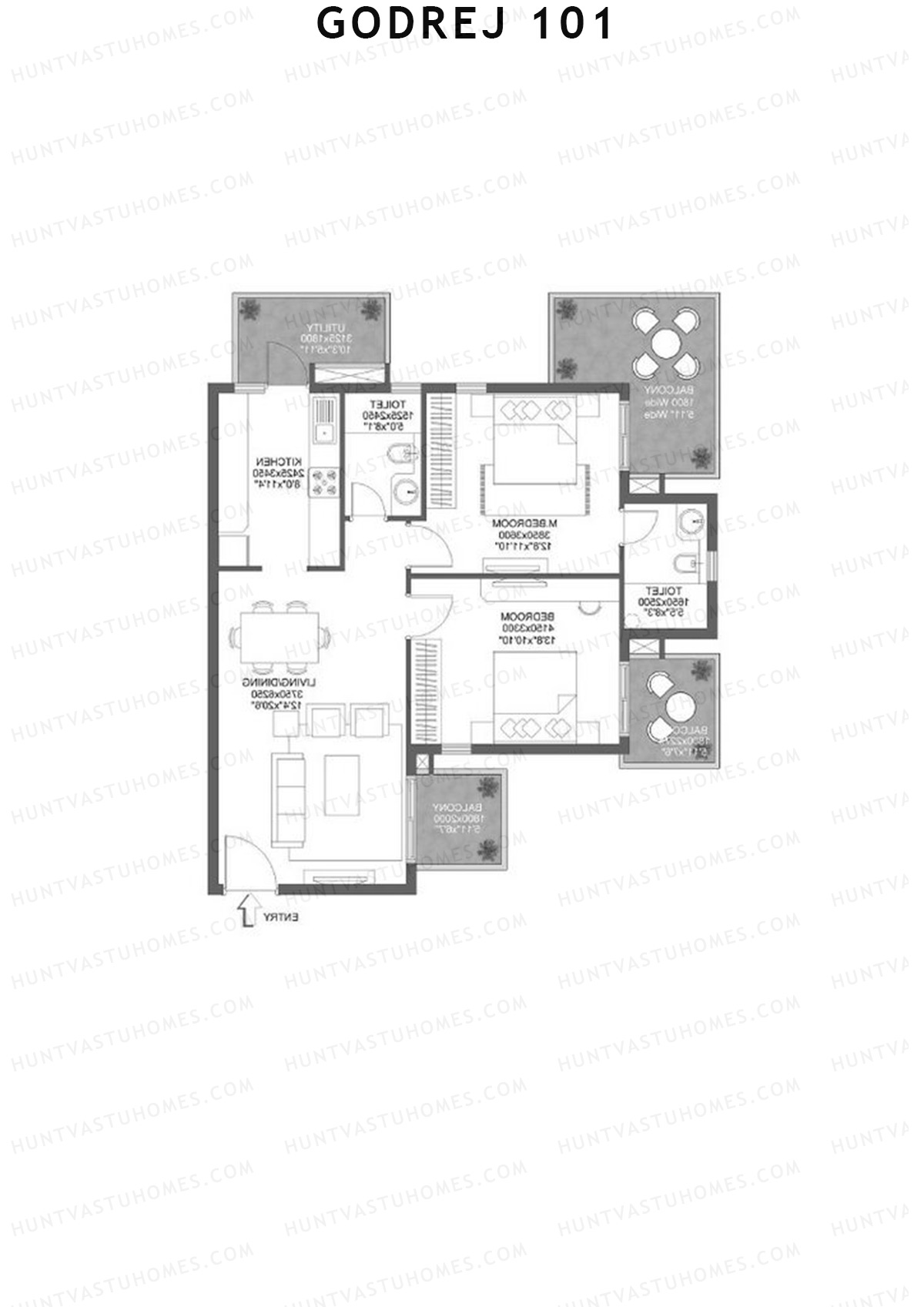 Godrej 101 Tower E Unit 1 (Type 1) Floor Plan
