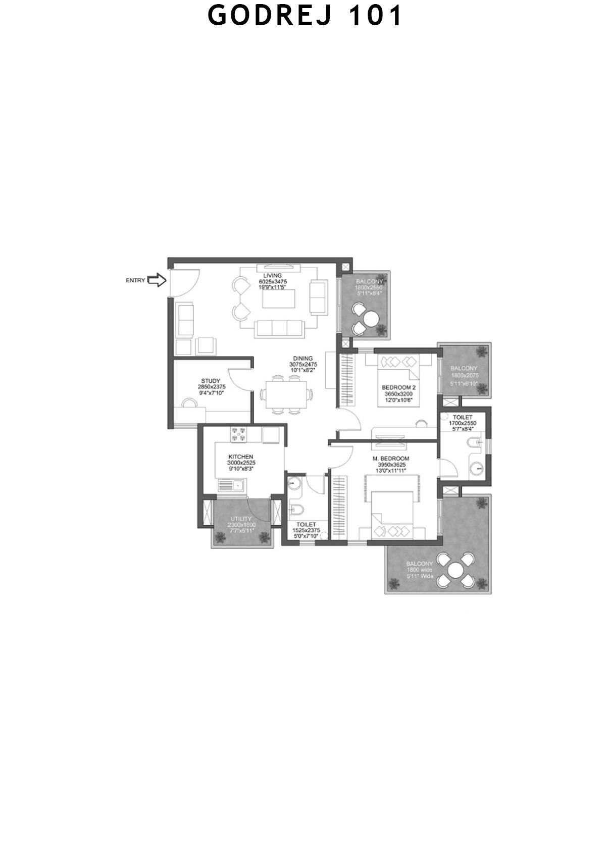 Godrej 101 Tower E Unit 2 (Type 5) Floor Plan