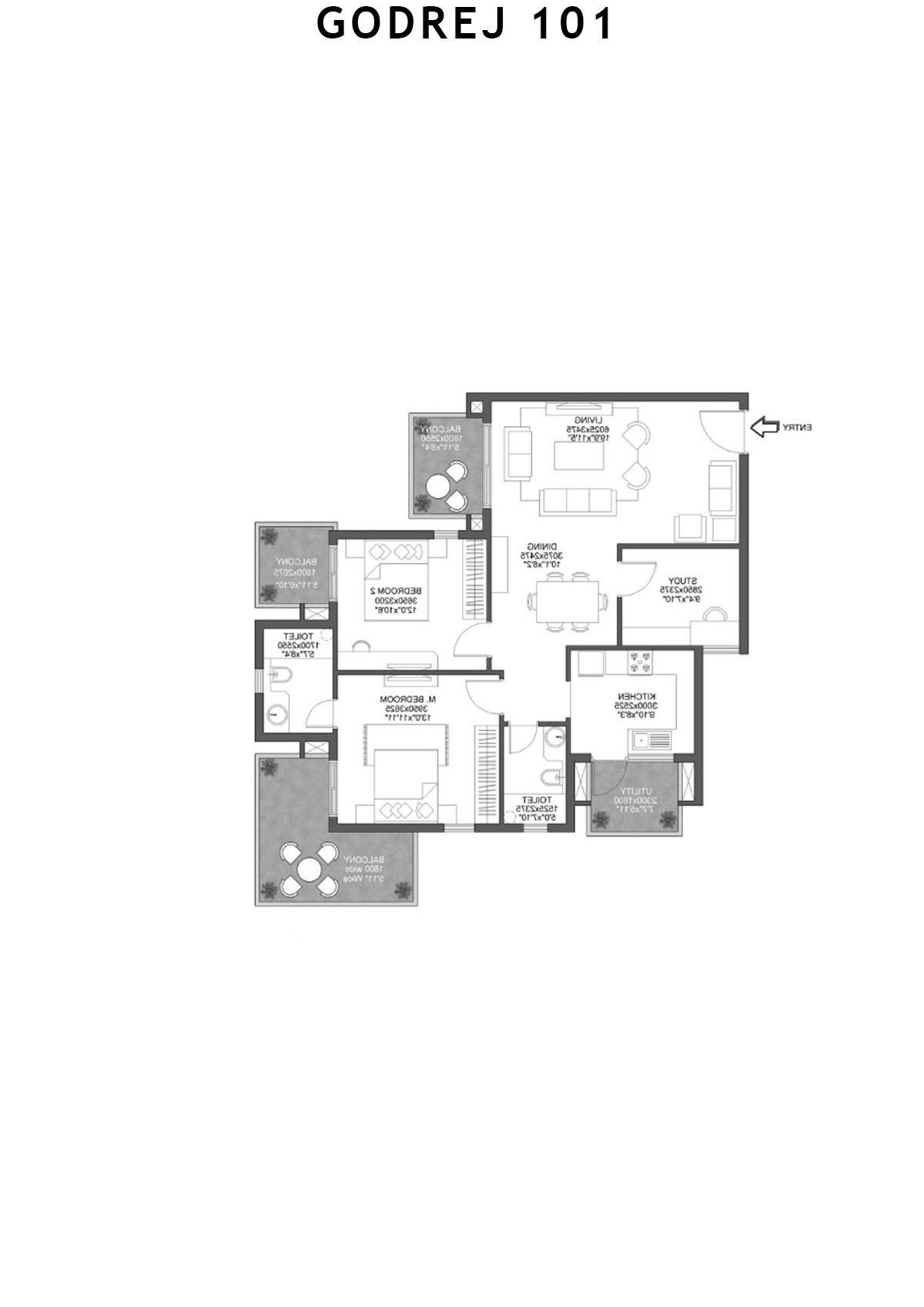 Godrej 101 Tower E Unit 3 (Type 5) Floor Plan