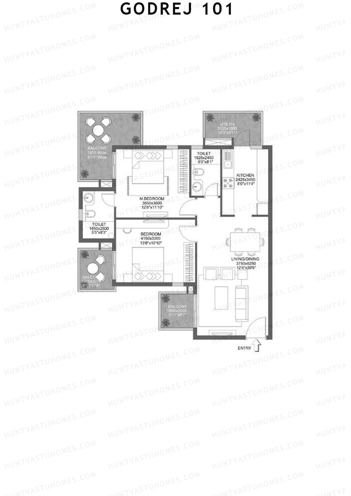 Godrej 101 Tower E Unit 4 (Type 1) Floor Plan