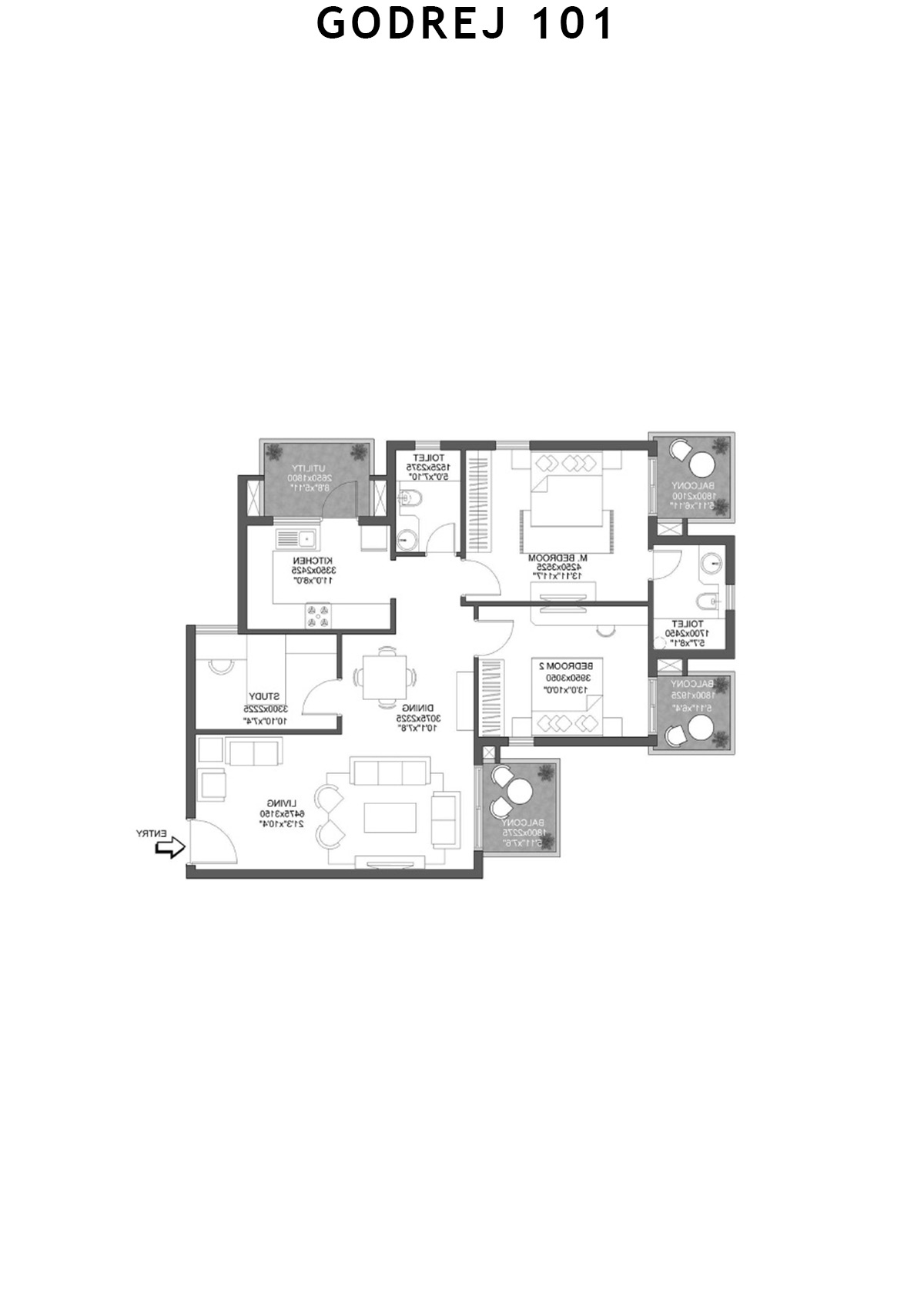 Godrej 101 Tower F Unit 1 (Type 4) Floor Plan