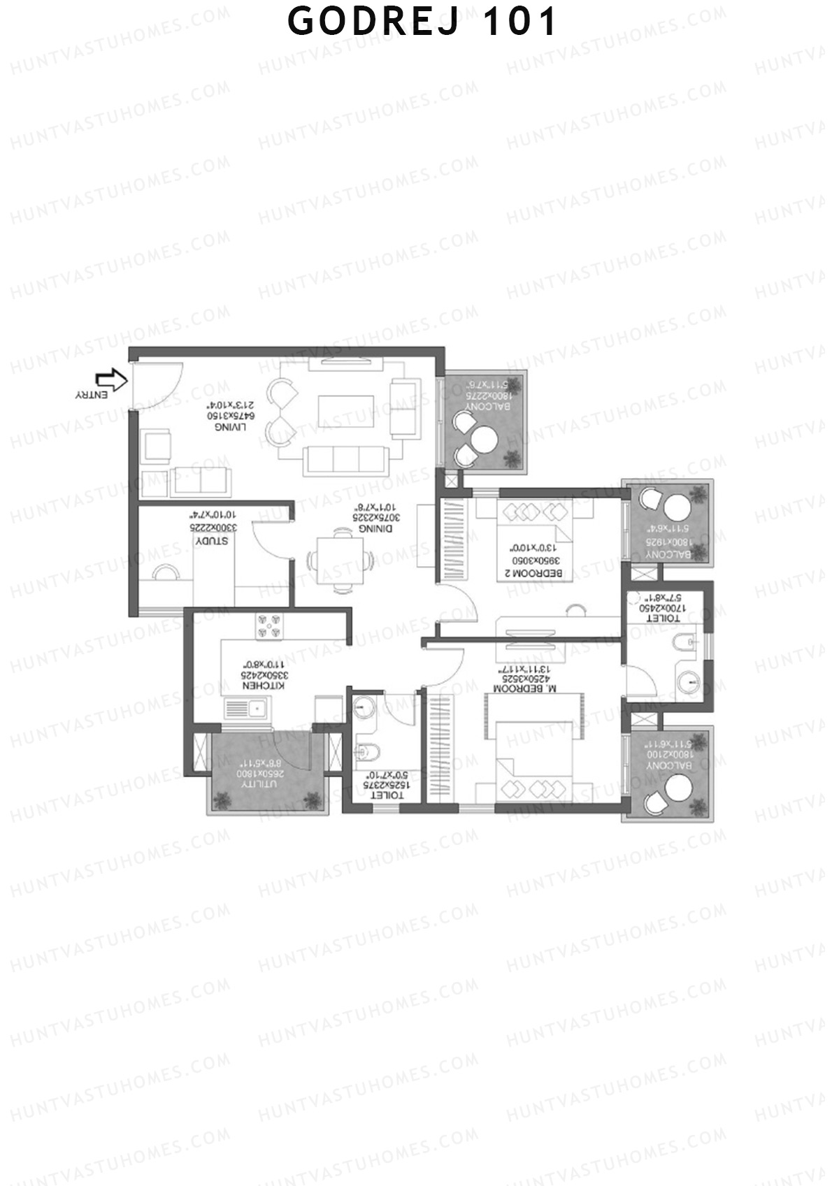 Godrej 101 Tower F Unit 2 (Type 4) Floor Plan